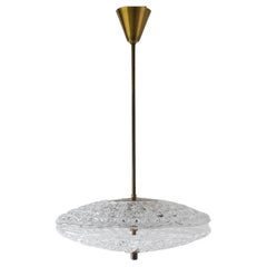 Orrefors Crystal and Brass Pendant by Fagerlund for Lyfa, 1960s.