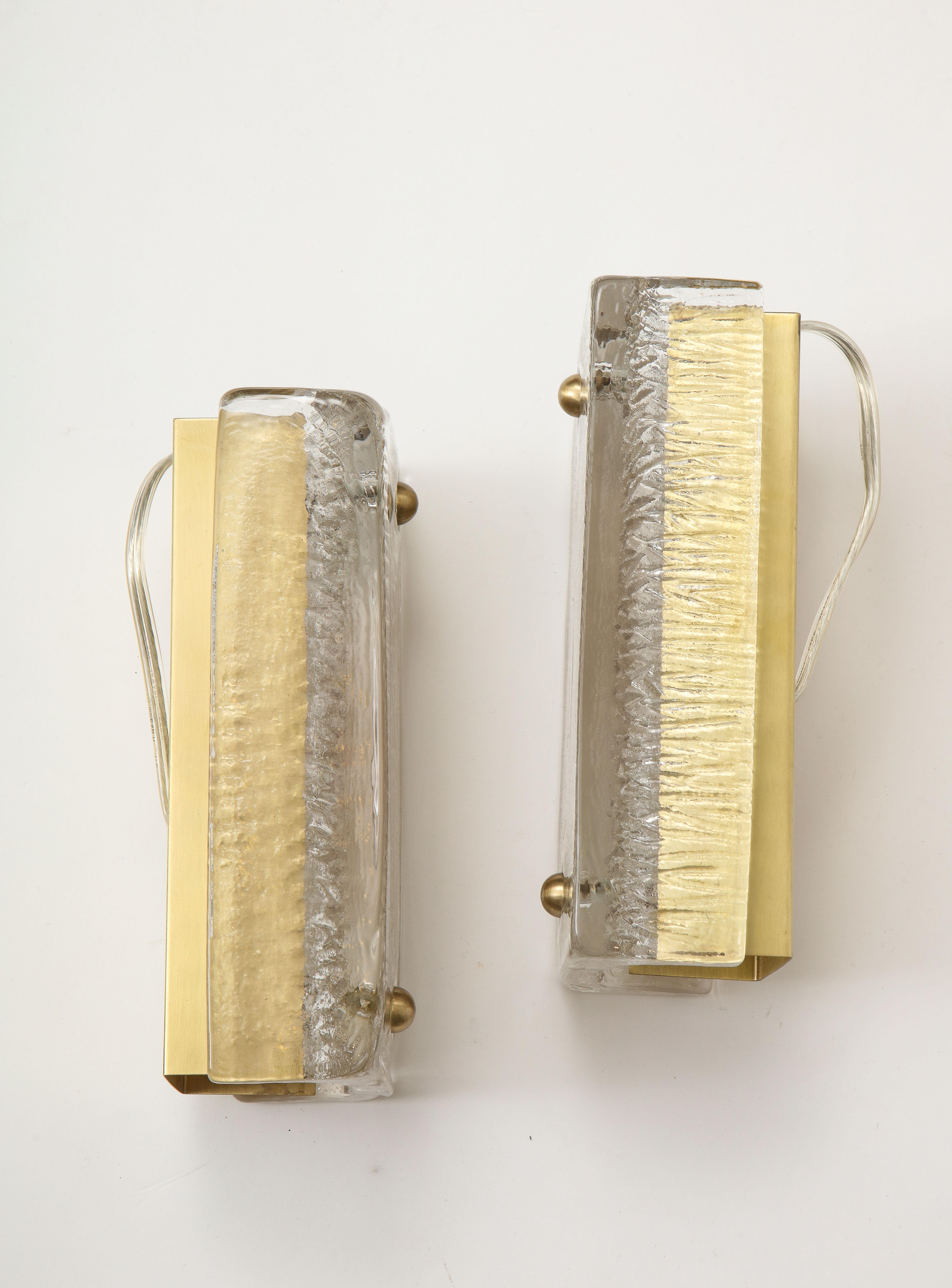Orrefors Crystal, Brass Sconces In Good Condition In New York, NY