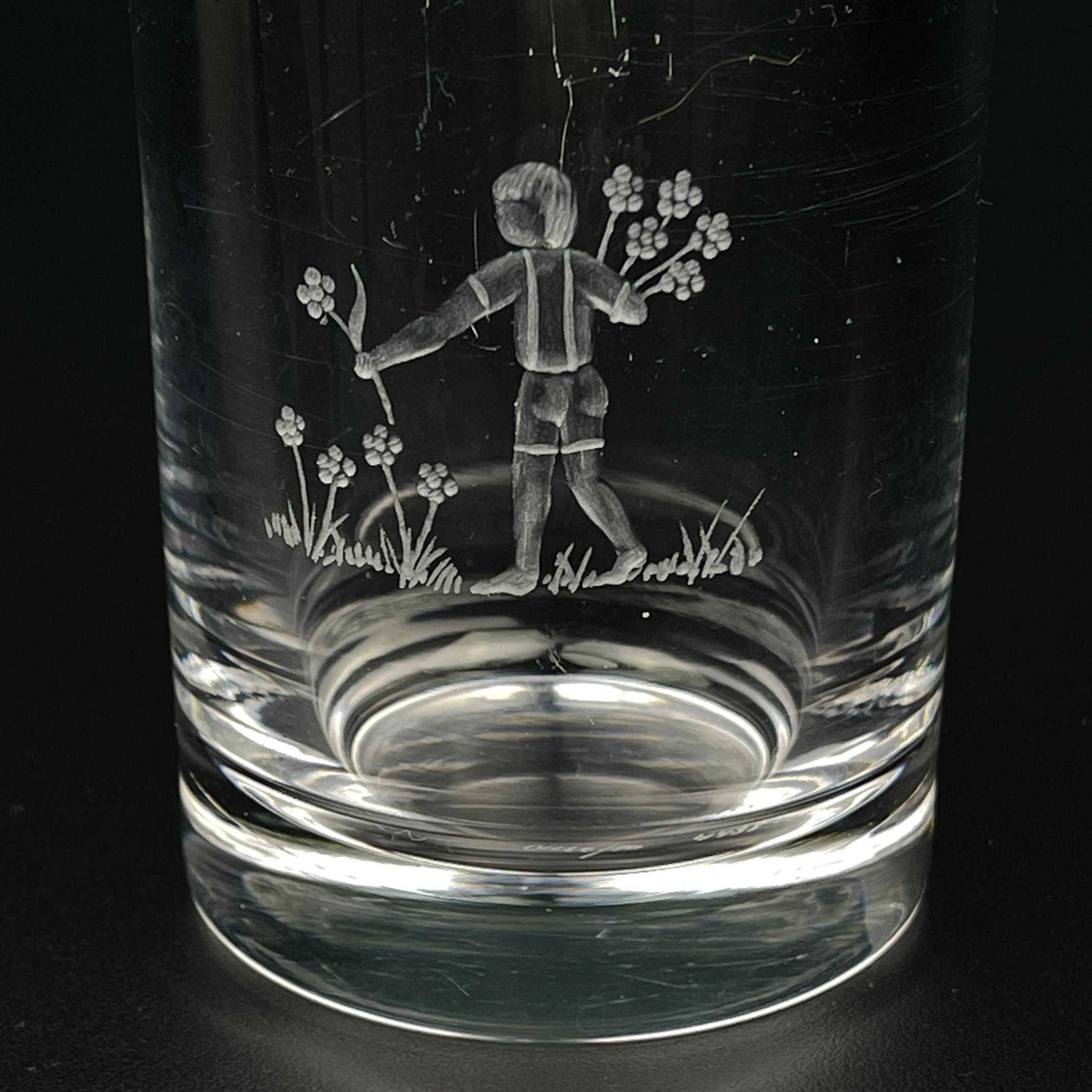 Svedese Vaso di cristallo Orrefors con incisione, Svezia, anni 1950-60 in vendita