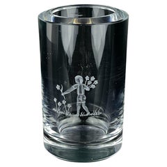 Orrefors Crystal Bud Vase with Etched, Sweden, 1950-60s