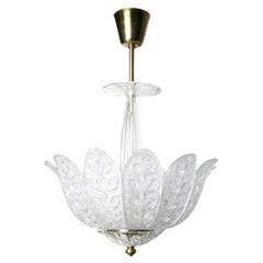 Orrefors Crystal Chandelier in the Shape of Leaves, Sweden, 1960