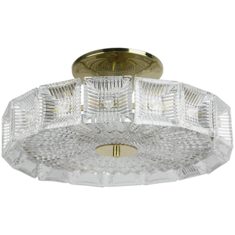 Orrefors Crystal Flush Mount Designed by Carl Fagerlund For Sale