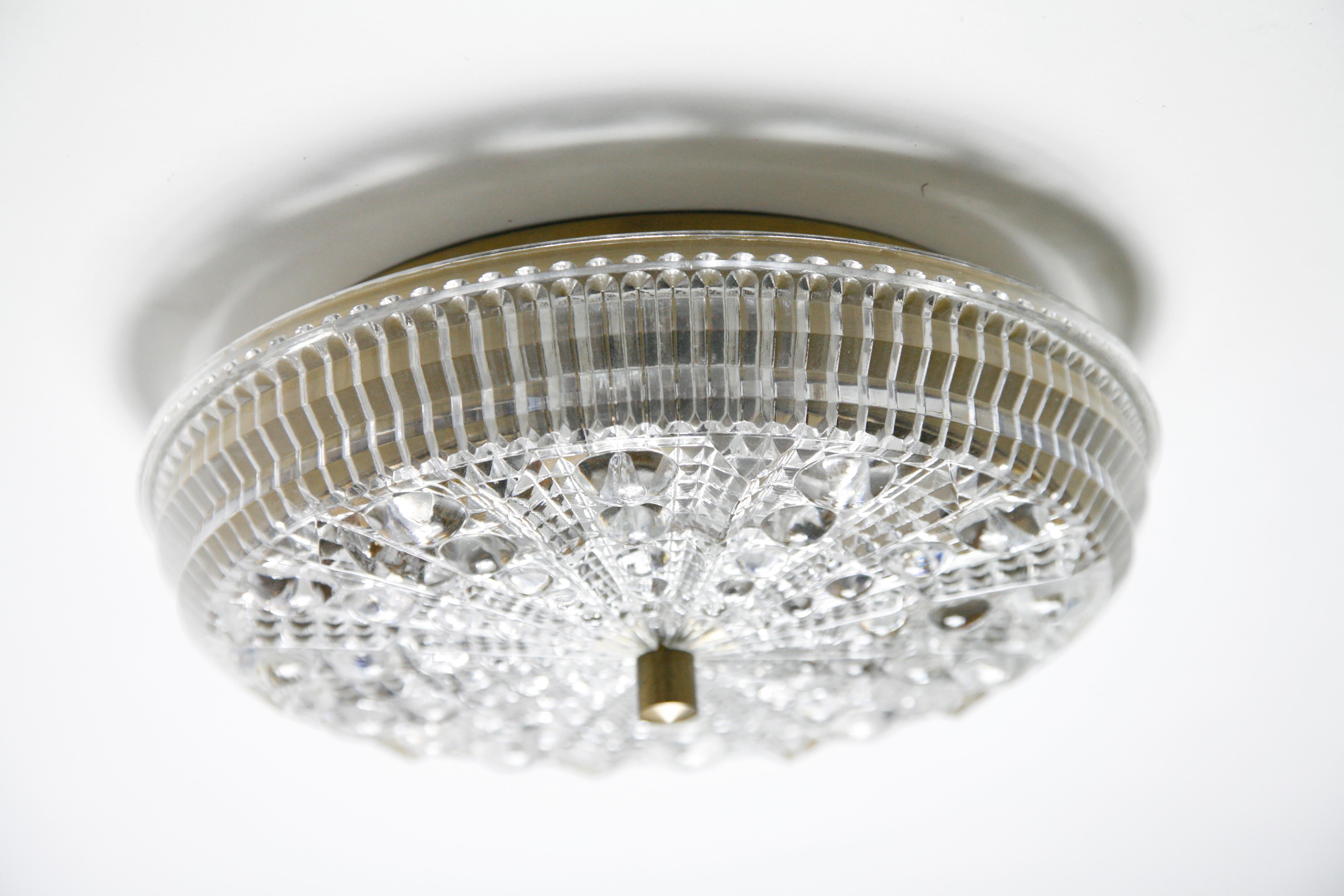 Brushed Orrefors Crystal Flushmount Designed by Carl Fagerlund, 1970, Sweden