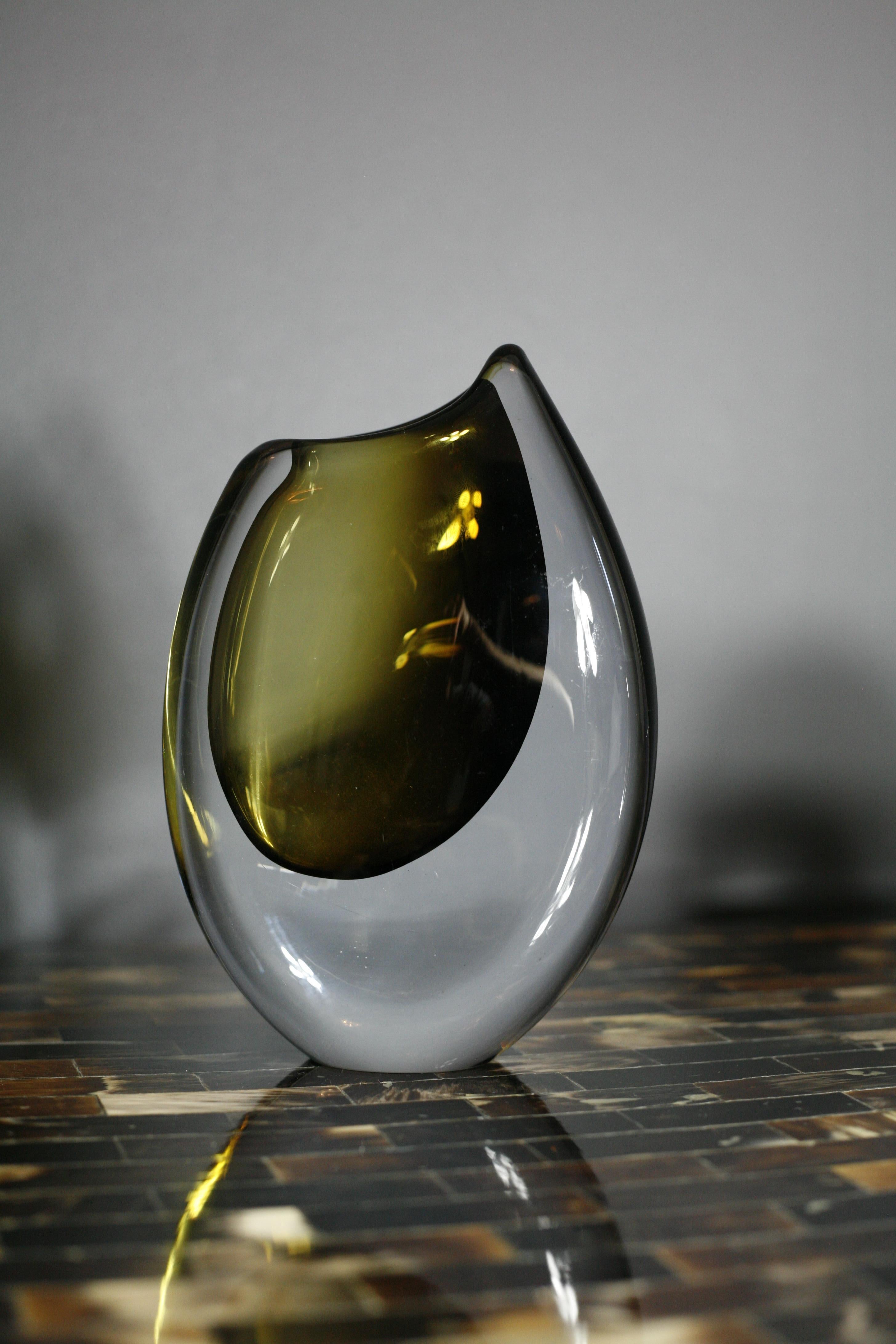 Mid-Century Modern Green Orrefors Crystal Glass Vase, Sweden, 1960 For Sale