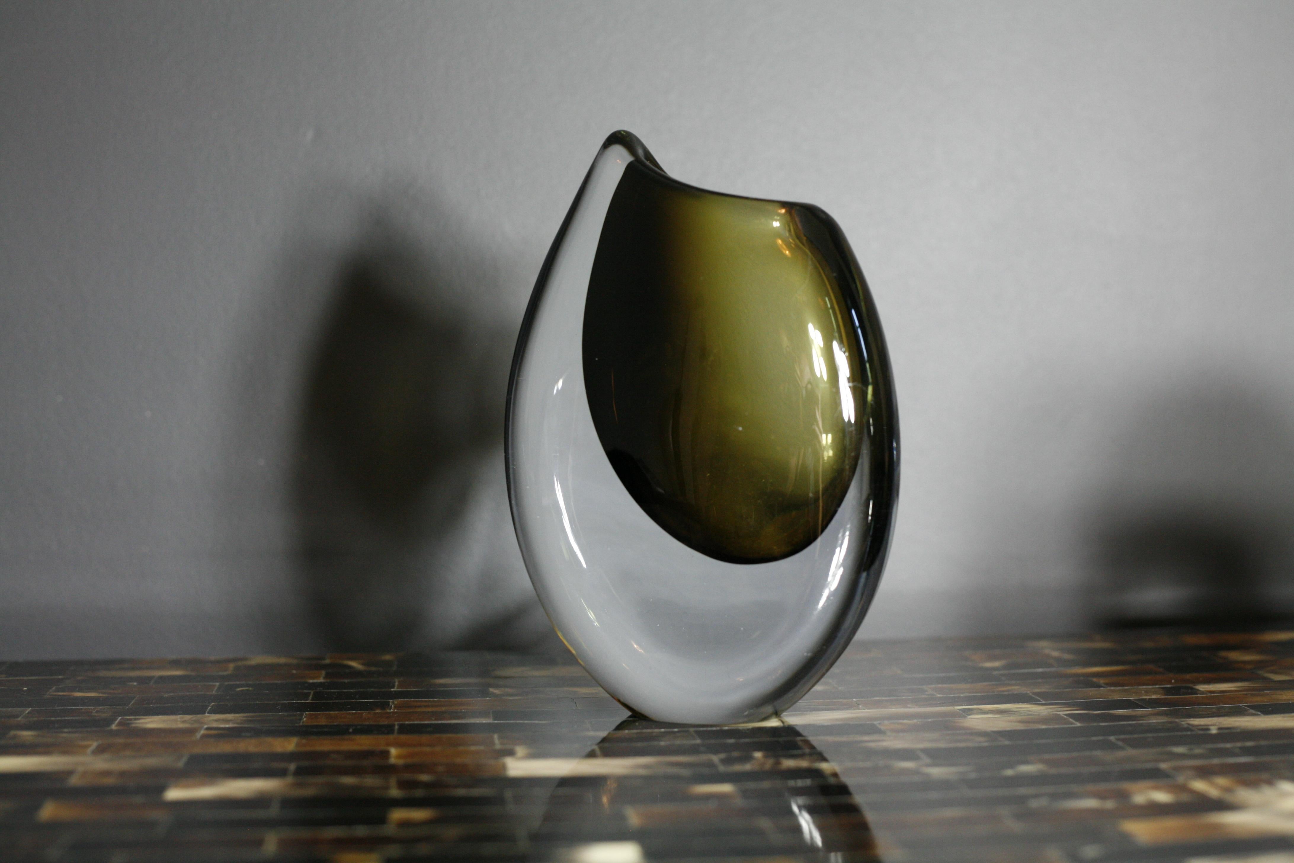 Hand-Crafted Green Orrefors Crystal Glass Vase, Sweden, 1960 For Sale
