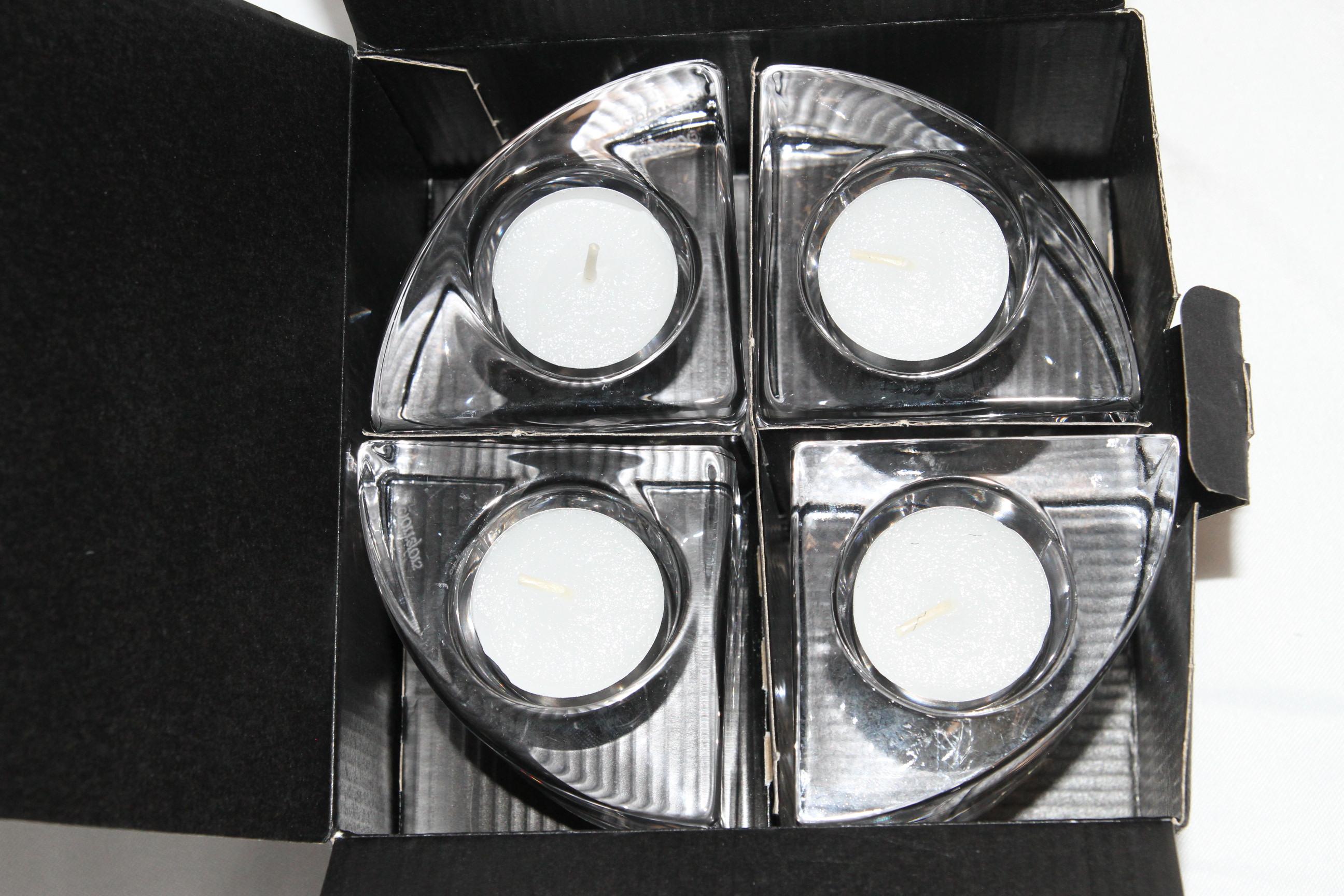 Swedish Orrefors Crystal Puzzle Votive Candleholders by Helene Krantz