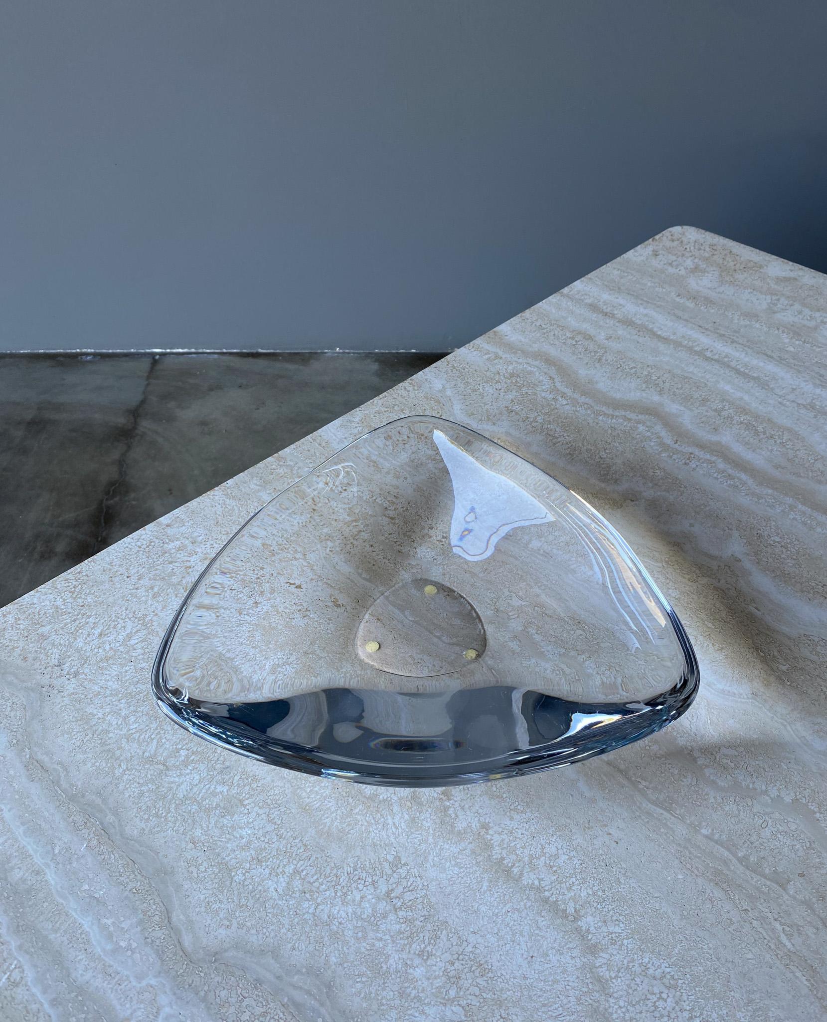 Orrefors Crystal Triangle Platter / Charger, Sweden, 20th Century.  Signed to the bottom. 