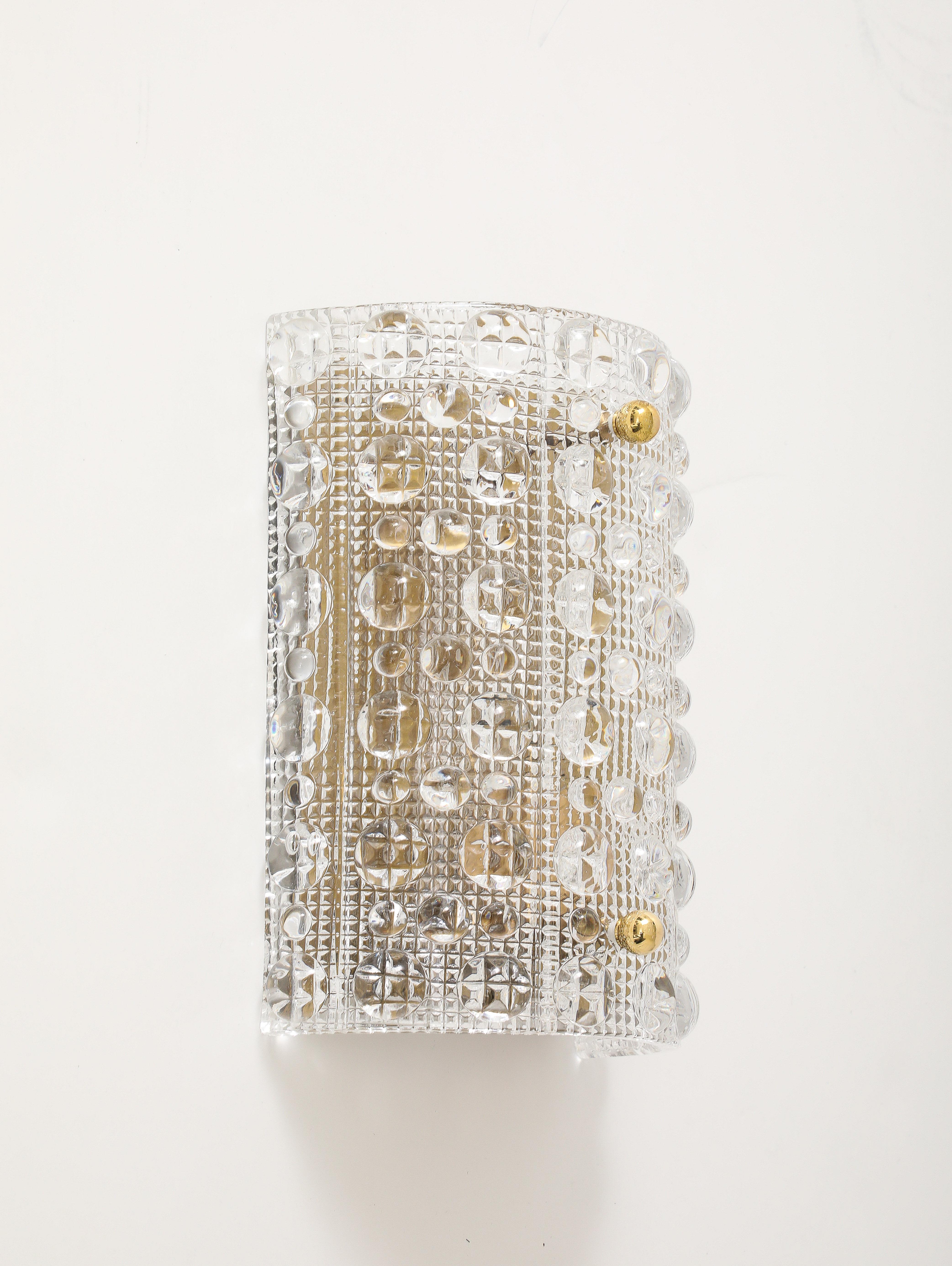 Laiton Orrefors Cystal Dot Sconces en vente
