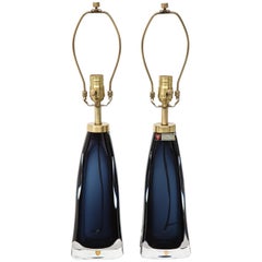 Orrefors Deep Sapphire Blue Crystal Lamps