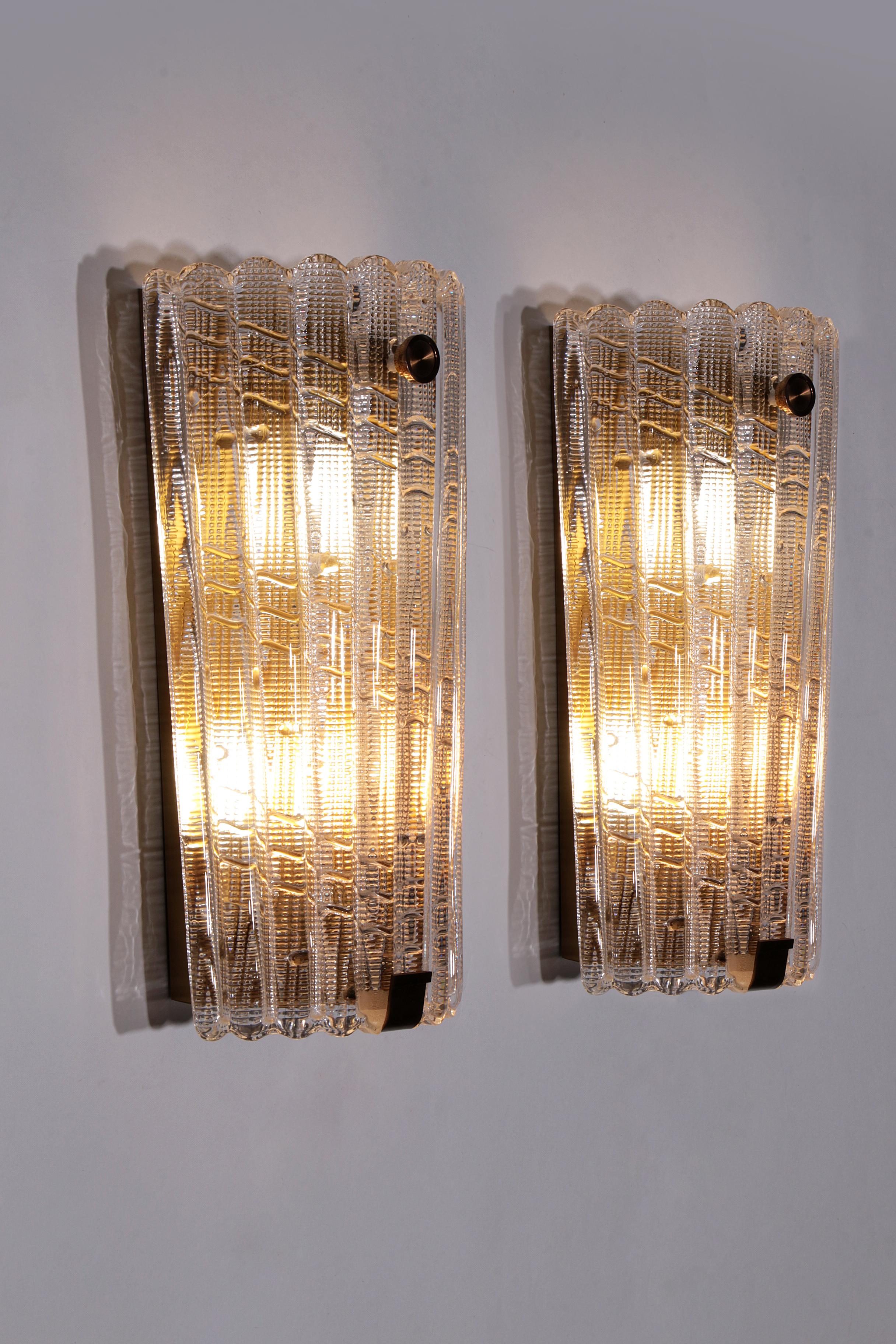 Orrefors Design XXL Wall lamps by Carl Fagerlund glass and brass, 1960s For Sale 4