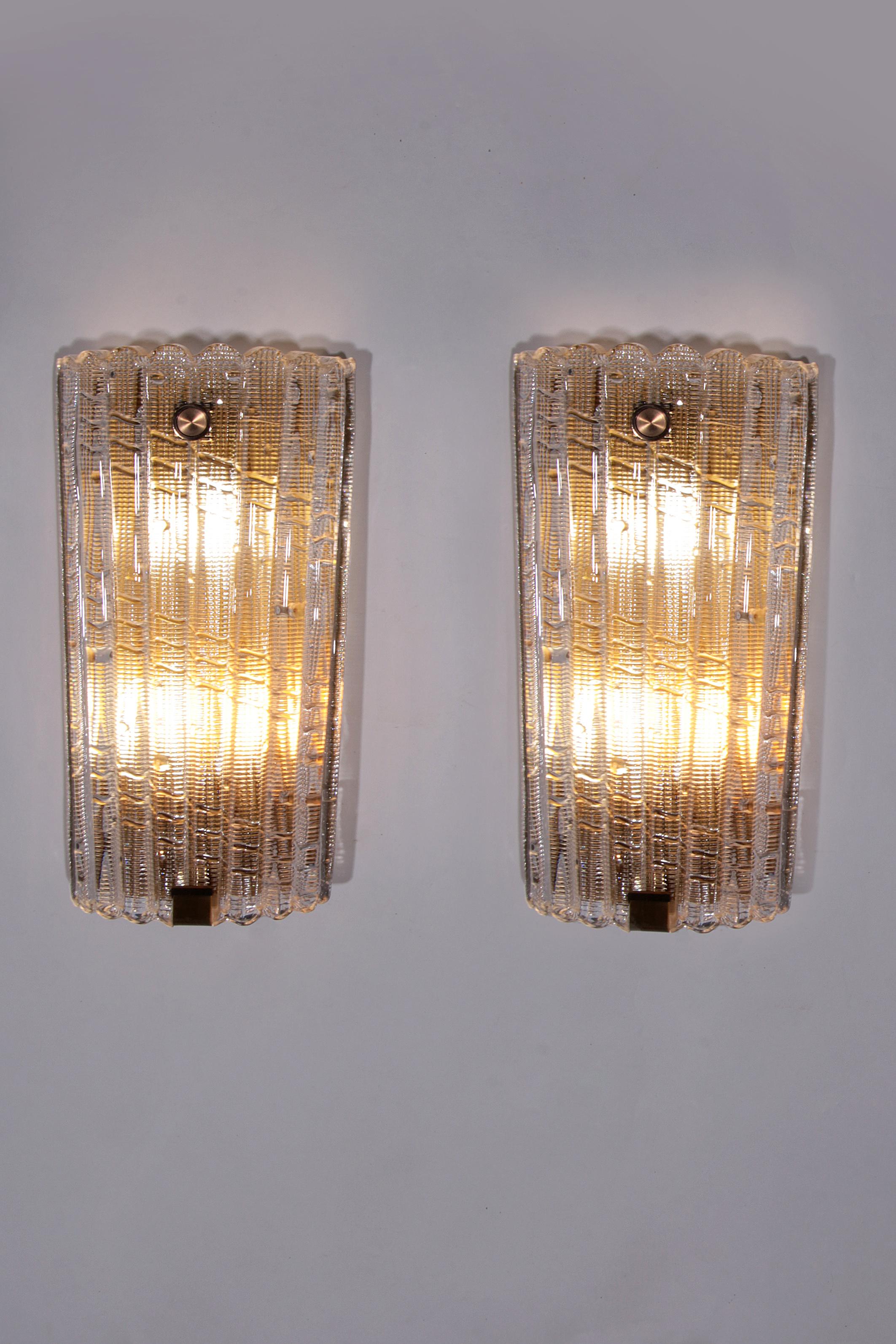Orrefors Design XXL Wall lamps by Carl Fagerlund glass and brass, 1960s For Sale 5