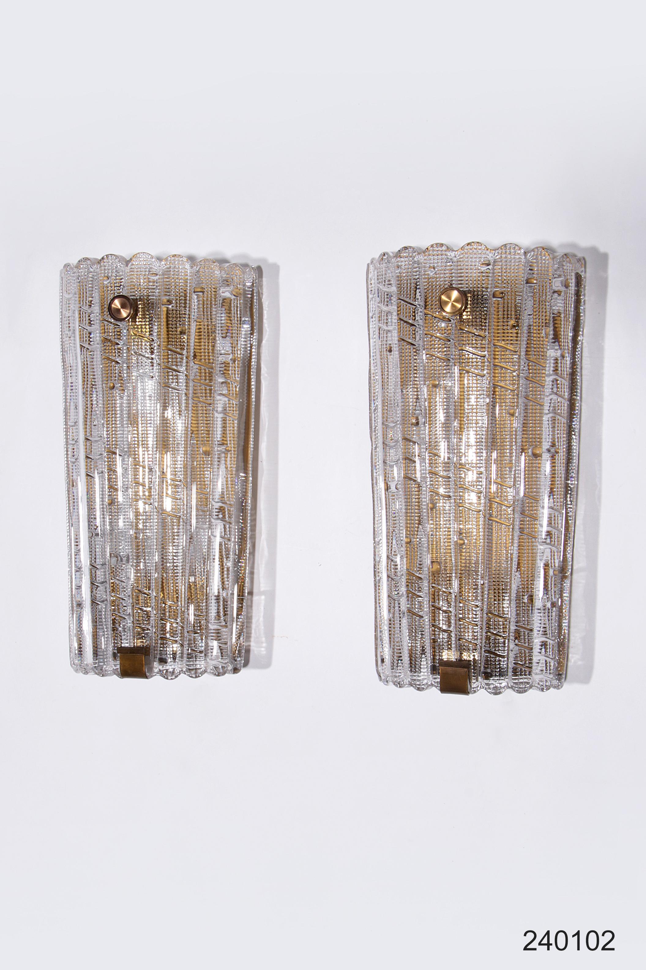 Orrefors Design XXL Wall lamps by Carl Fagerlund glass and brass, 1960s For Sale 8