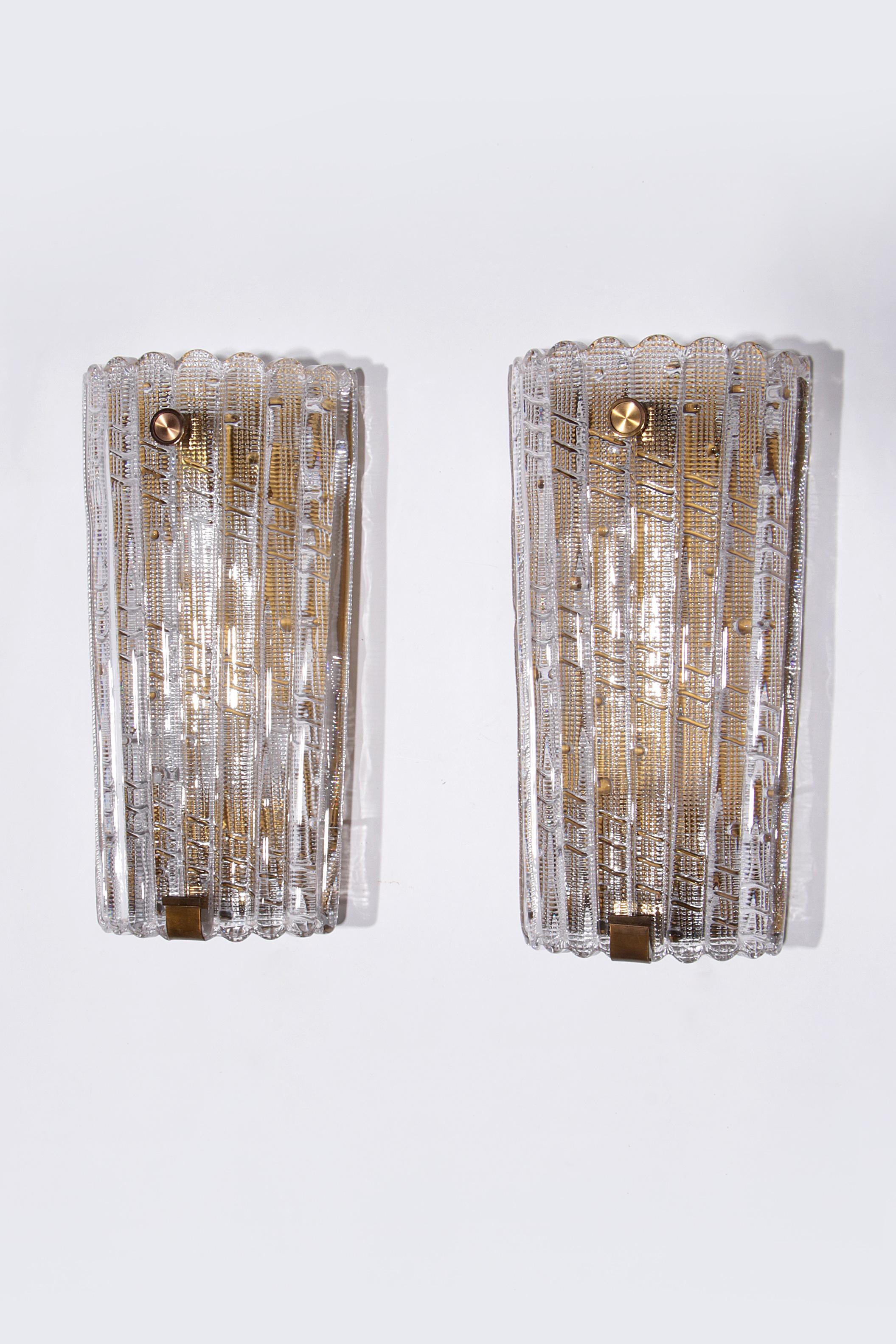 Mid-Century Modern Orrefors Design XXL Wall lamps by Carl Fagerlund glass and brass, 1960s For Sale