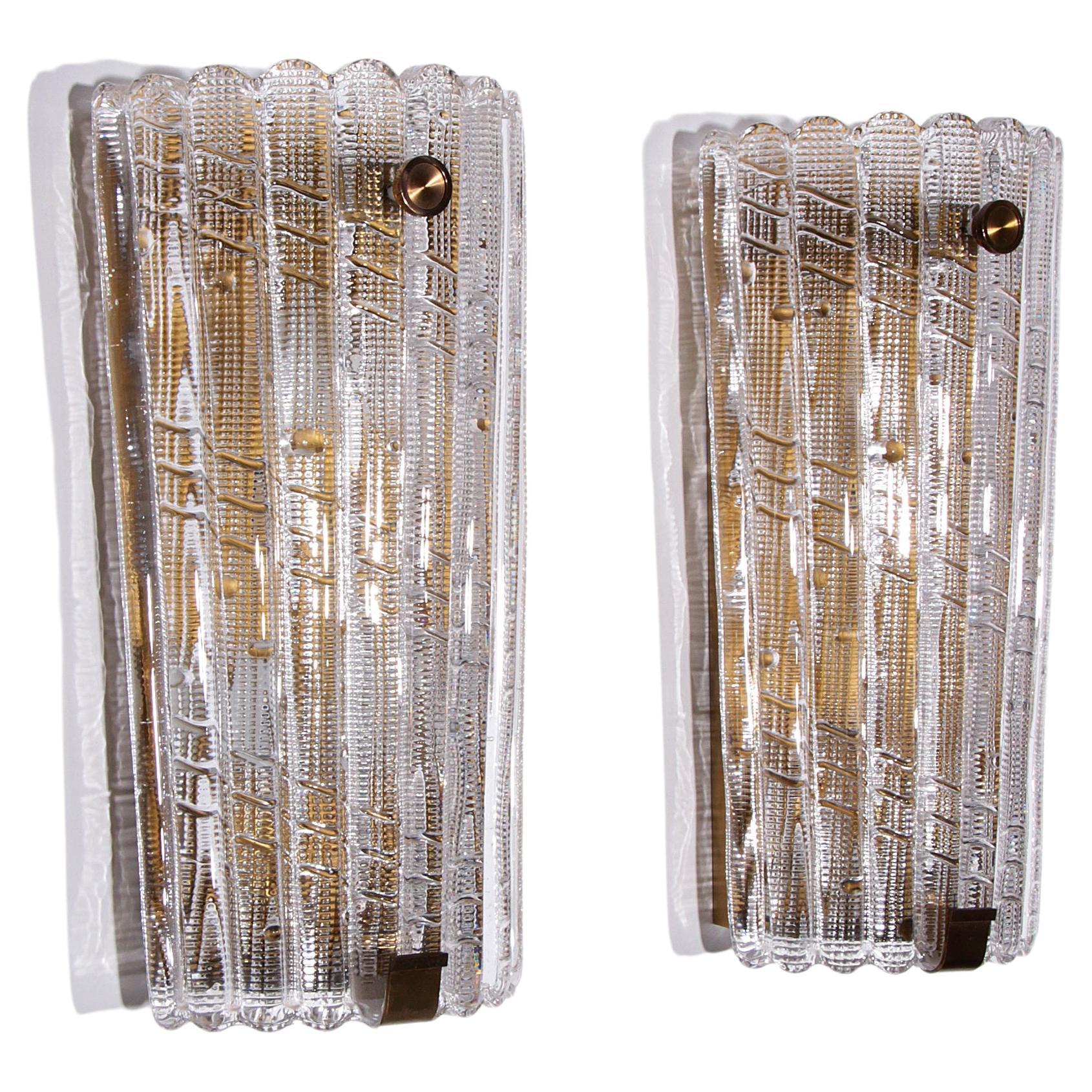 Orrefors Design XXL Wall lamps by Carl Fagerlund glass and brass, 1960s For Sale
