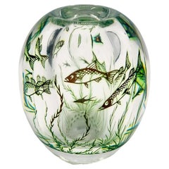 Orrefors Edward Hald Graal Fish Art glass vase from the 1940s