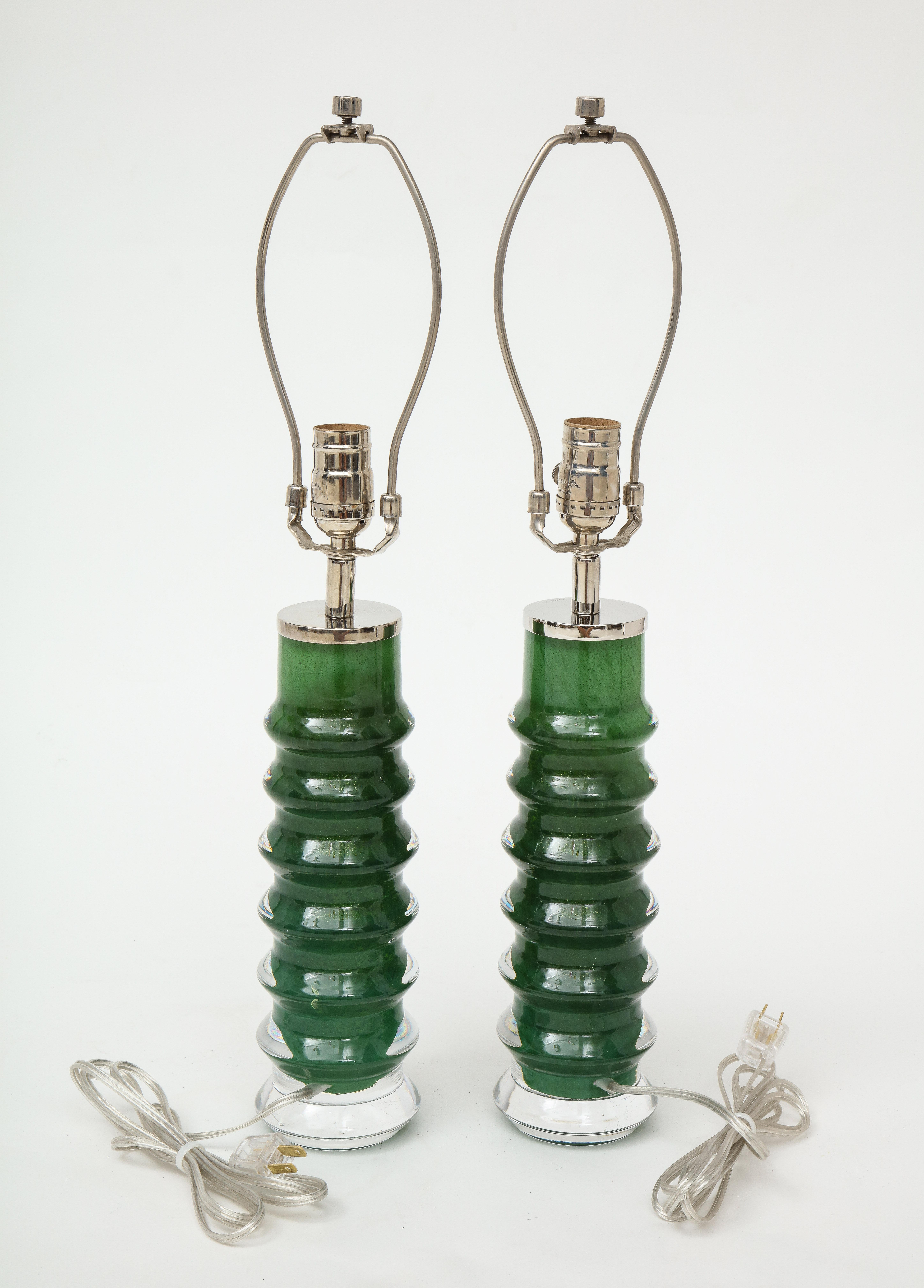 Scandinavian Modern Orrefors Emerald Green Crystal Lamps