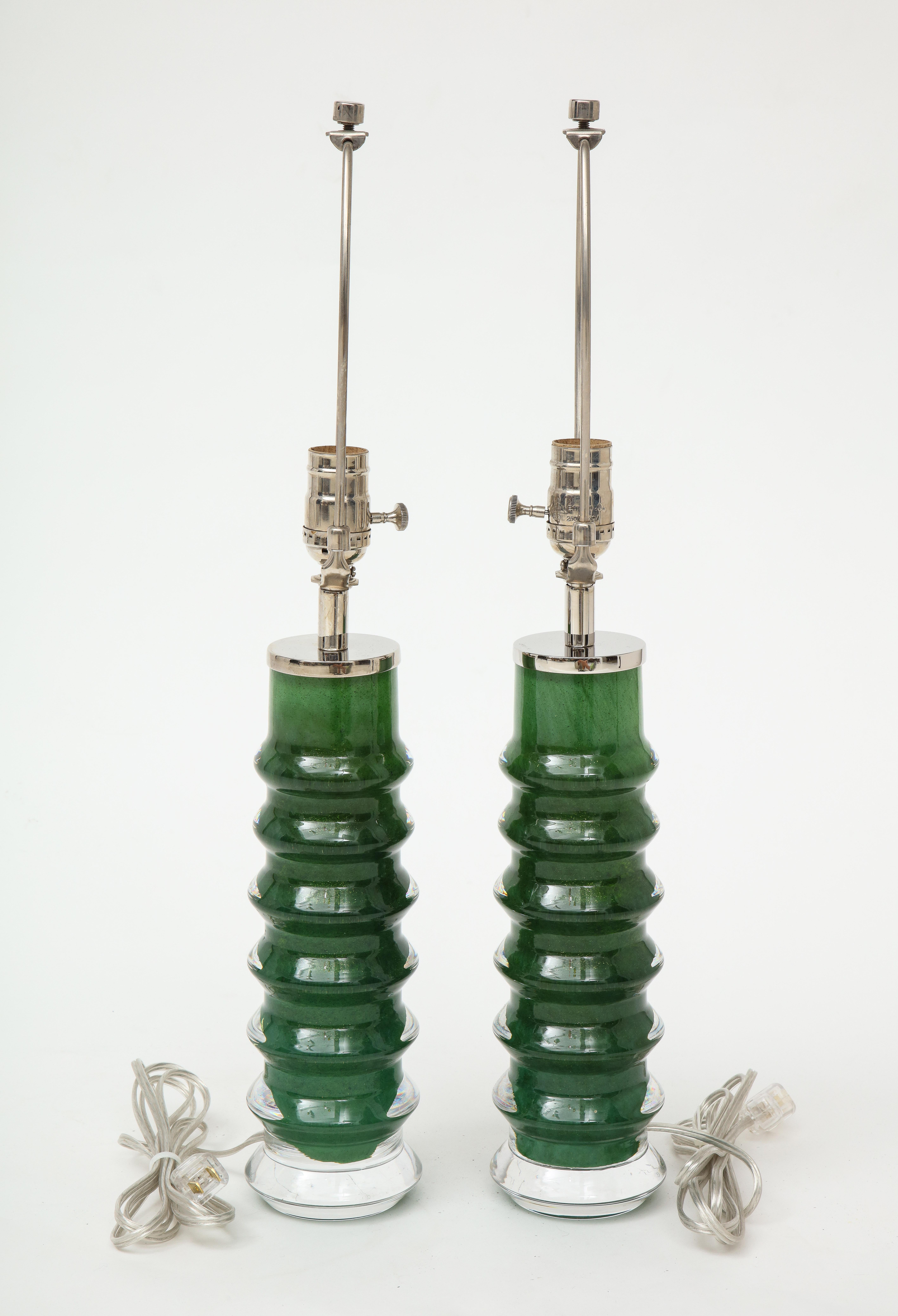 Swedish Orrefors Emerald Green Crystal Lamps
