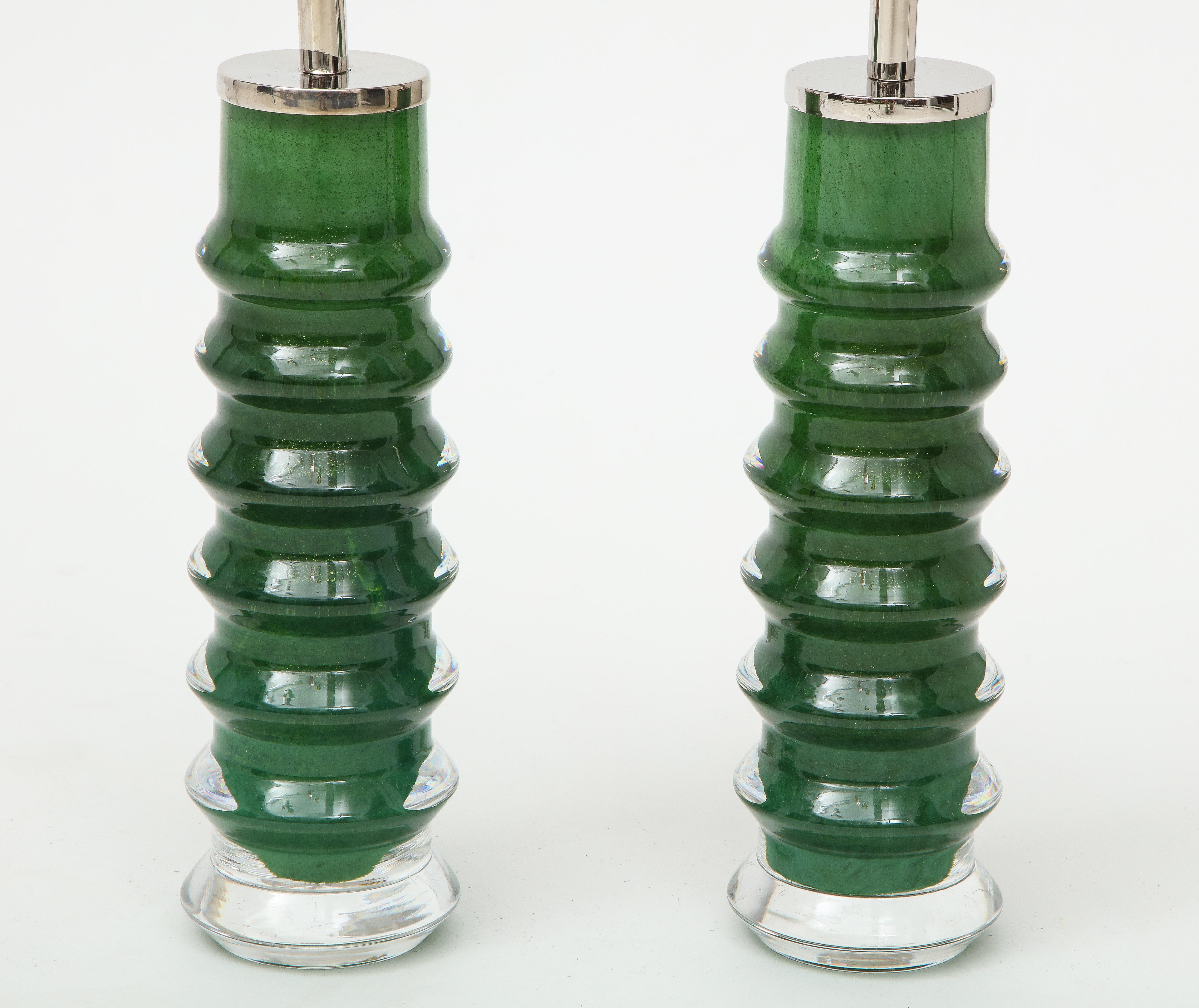 Hand-Crafted Orrefors Emerald Green Crystal Lamps