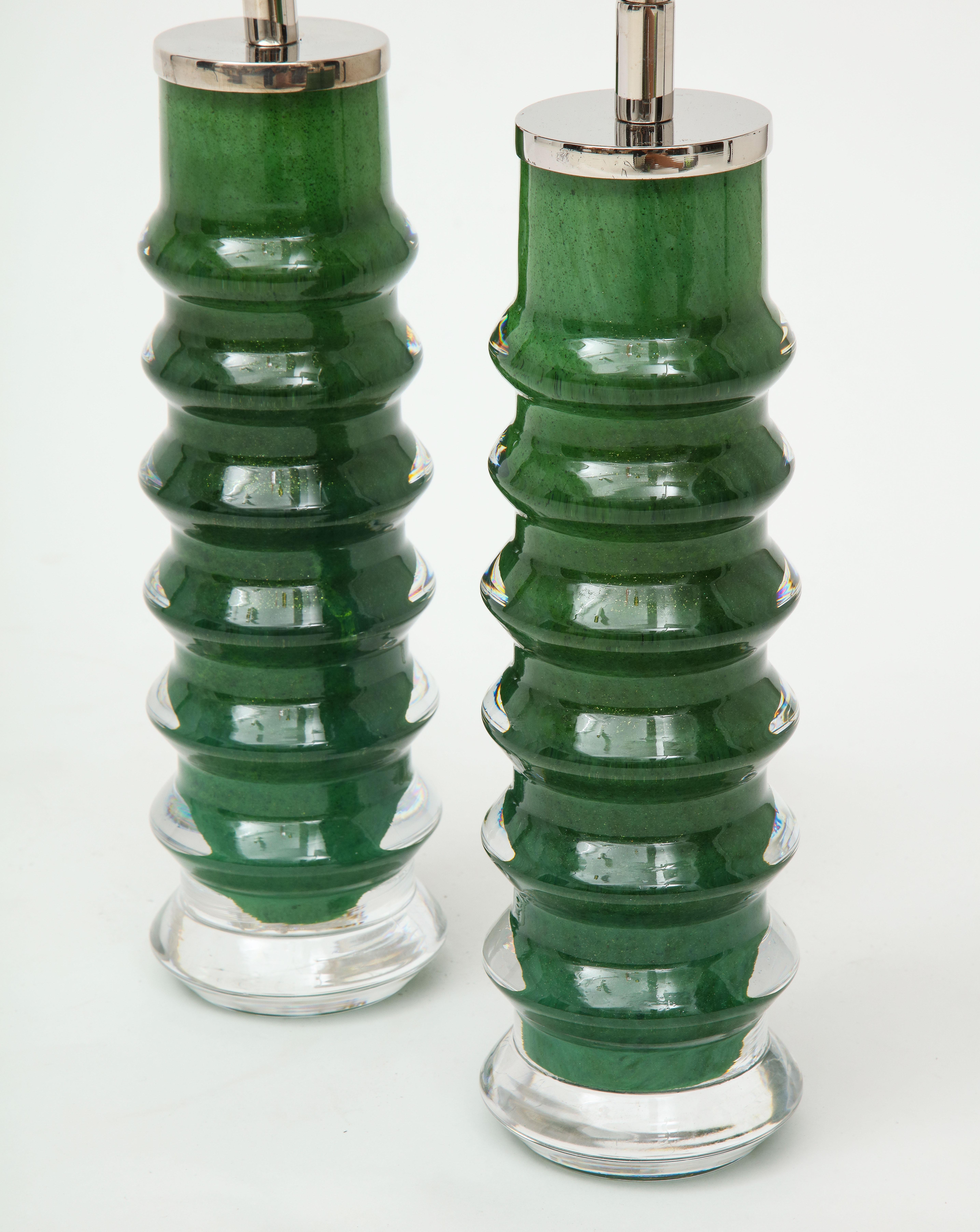Orrefors Emerald Green Crystal Lamps In Good Condition In New York, NY