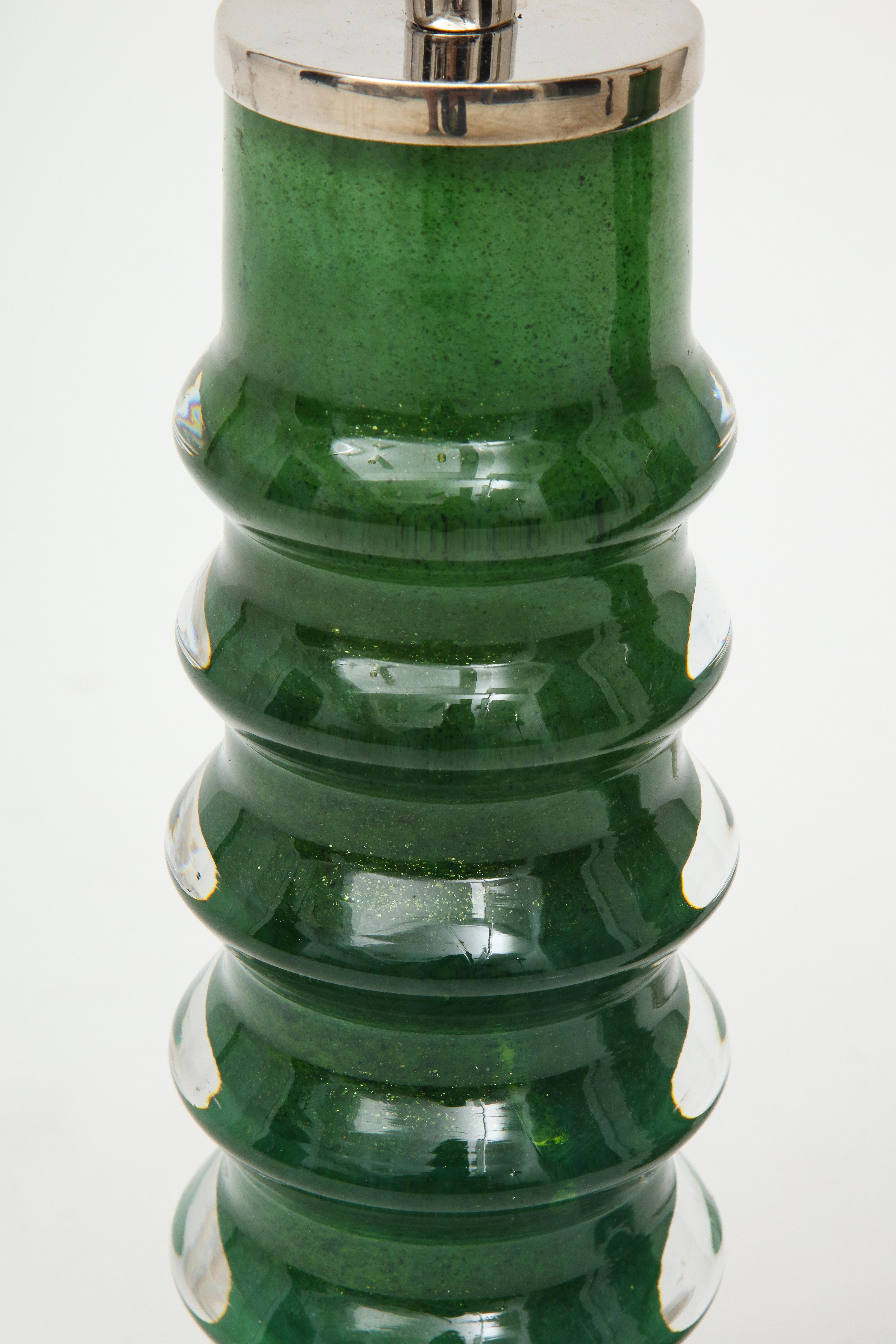 20th Century Orrefors Emerald Green Crystal Lamps