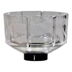 Retro Orrefors Etched Glass 'Cat' Bowl, Designed by Gunner Cyren