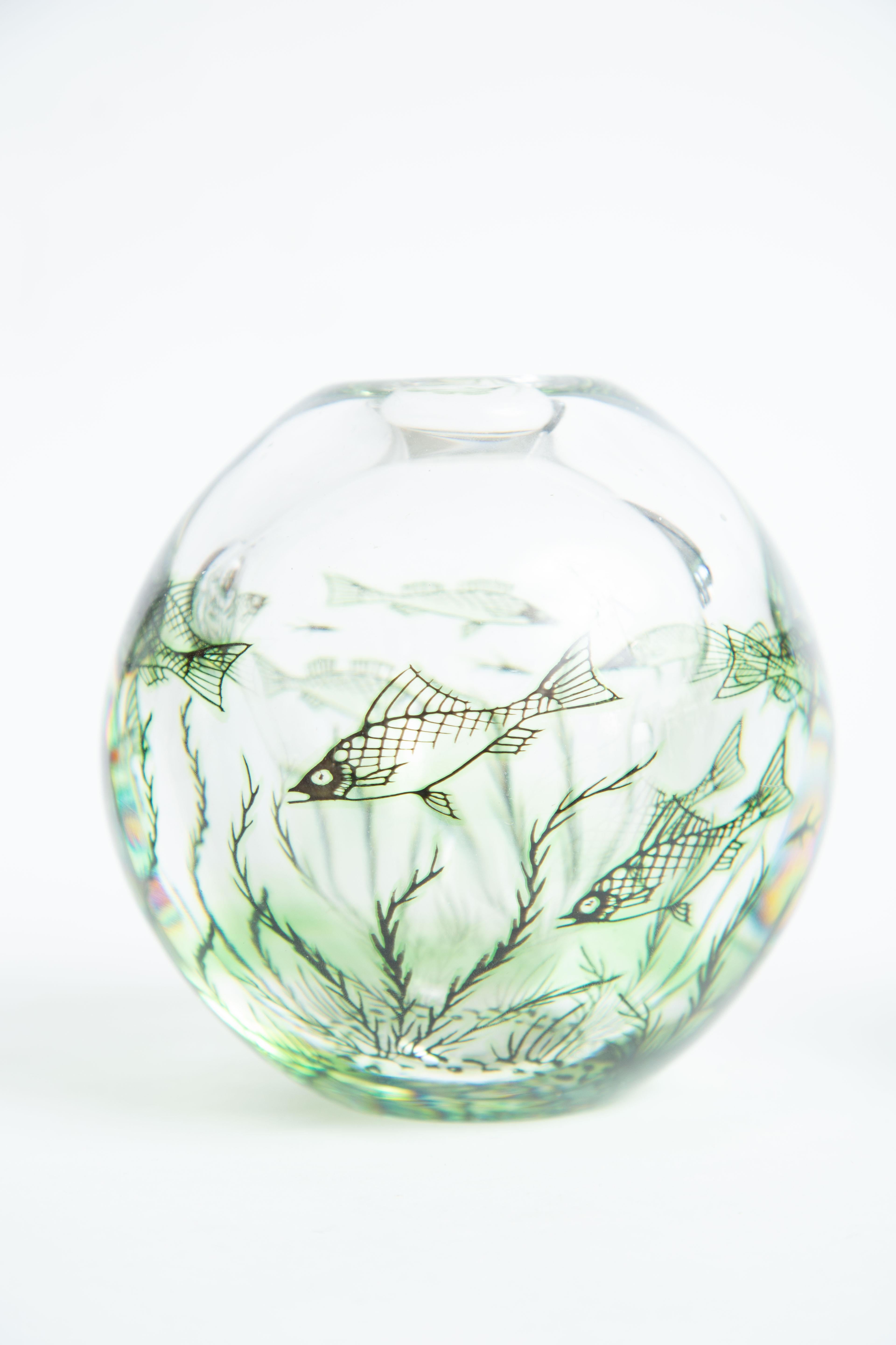 Mid-20th Century Orrefors Fish Graal Vases For Sale
