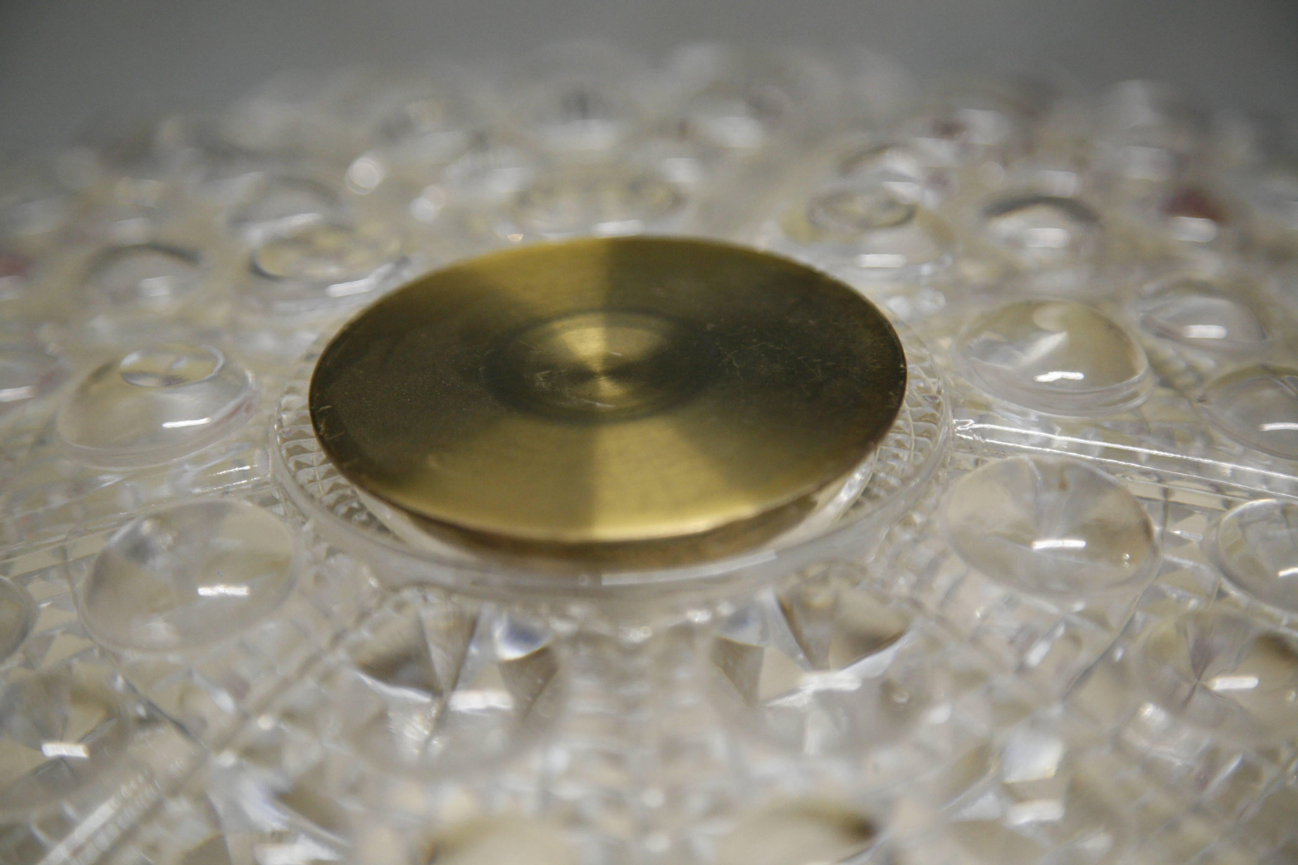 20th Century Orrefors Flush Mount, Crystal and Brass, 1960, Sweden For Sale