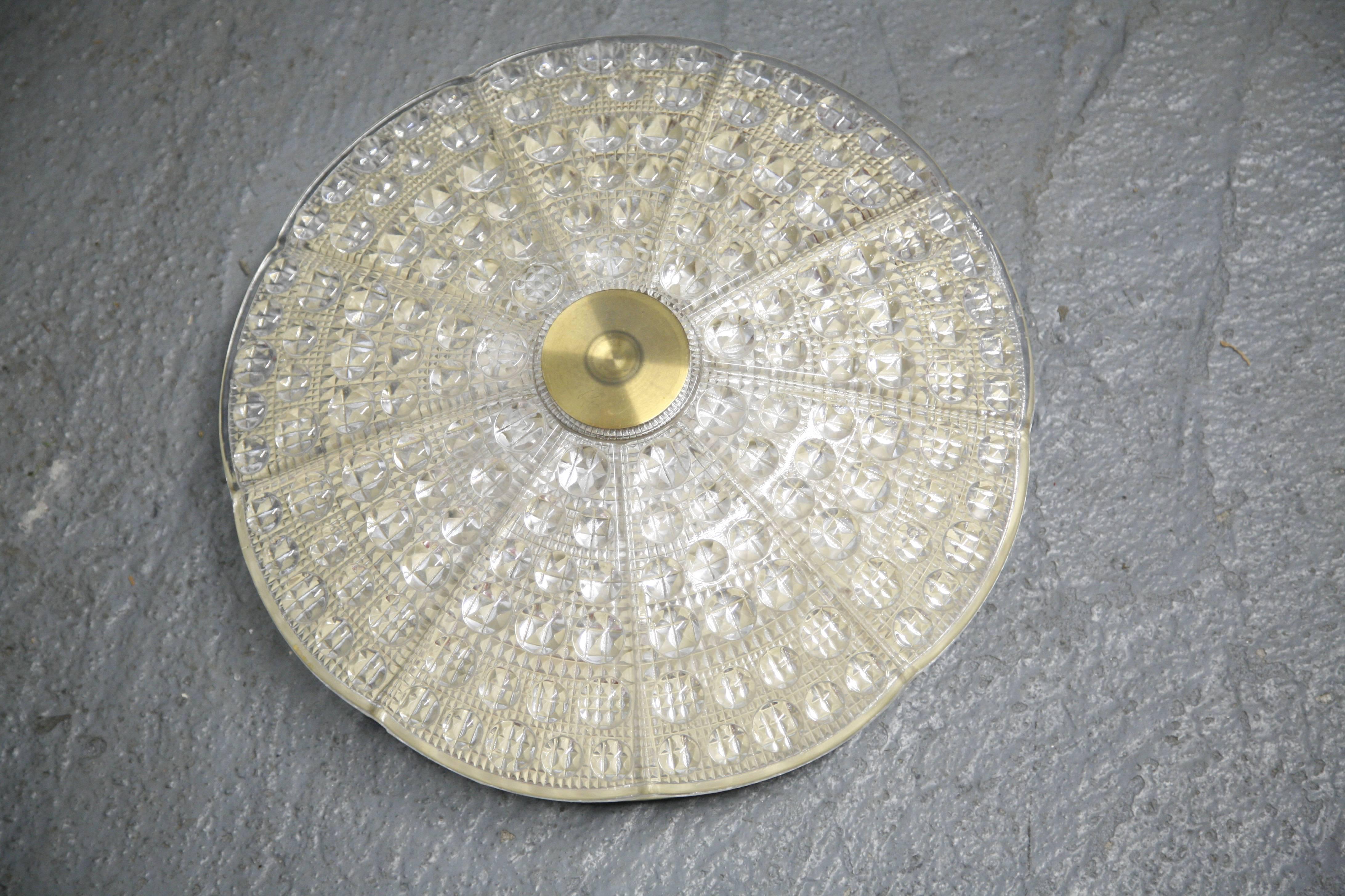 Orrefors Flush Mount, Crystal and Brass, 1960, Sweden For Sale 2