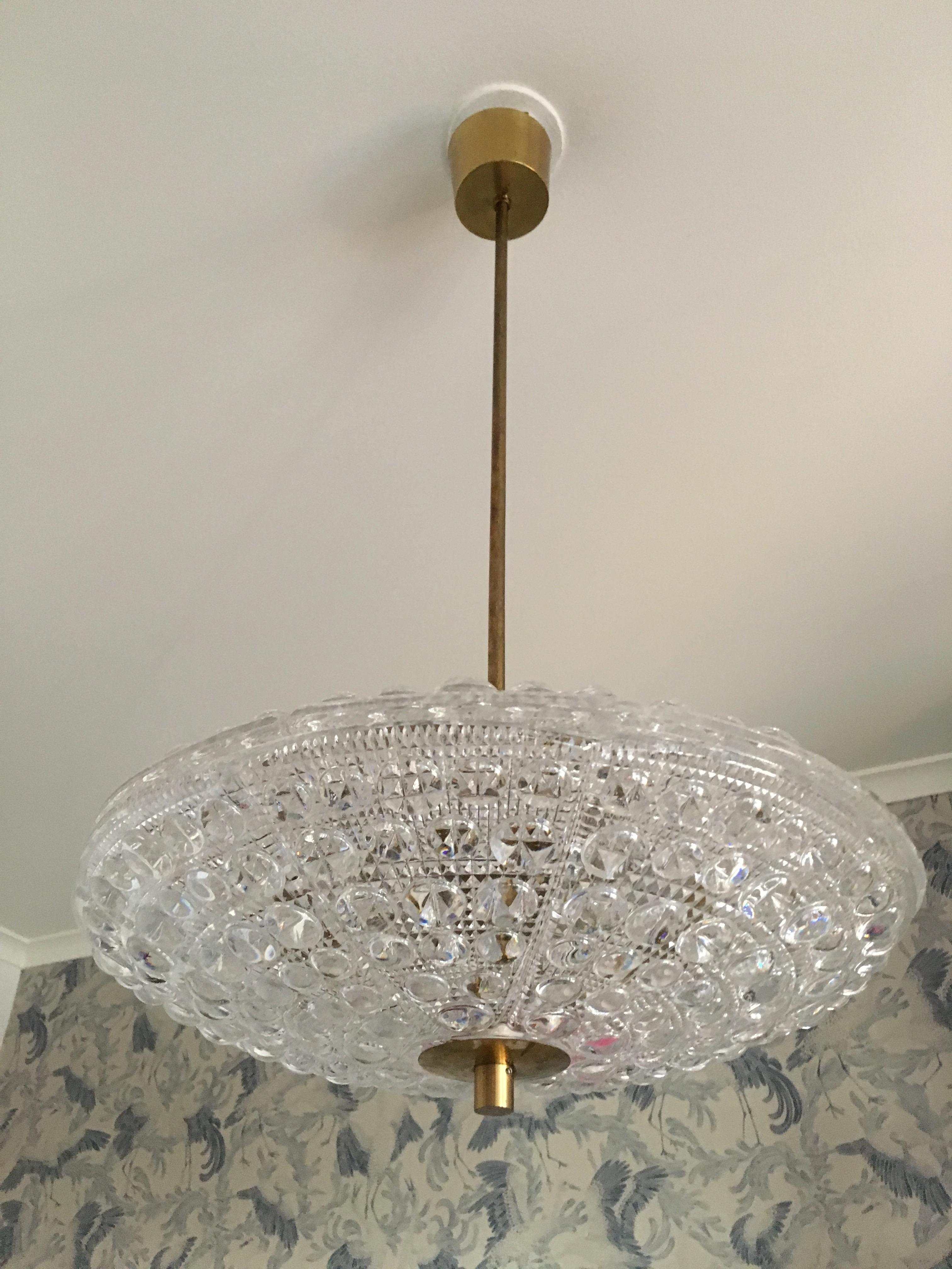 Mid-Century Modern Pair of Orrefors Flying Saucer Shaped Chandelier