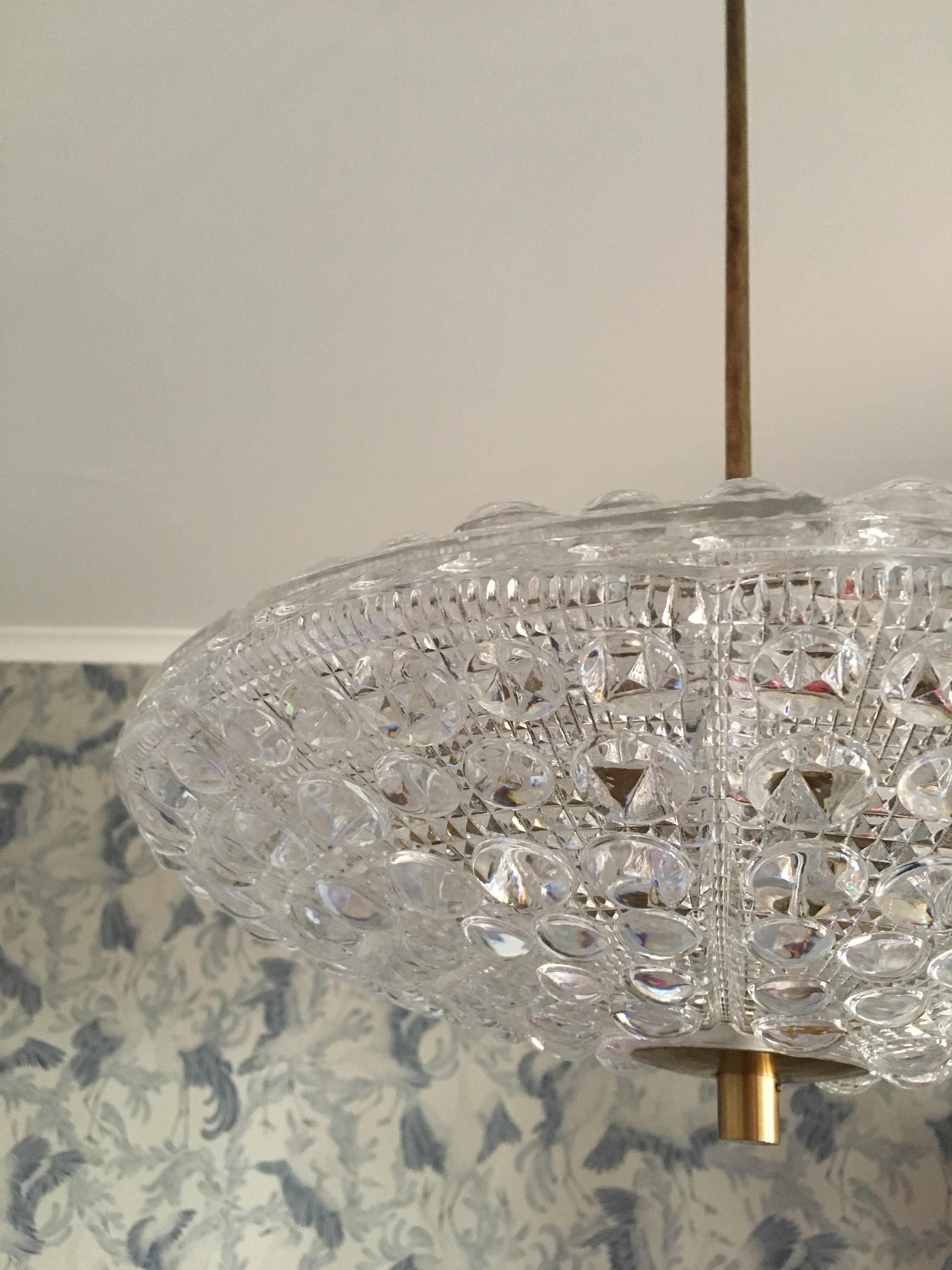 Pair of Orrefors Flying Saucer Shaped Chandelier In Excellent Condition In Stockholm, SE