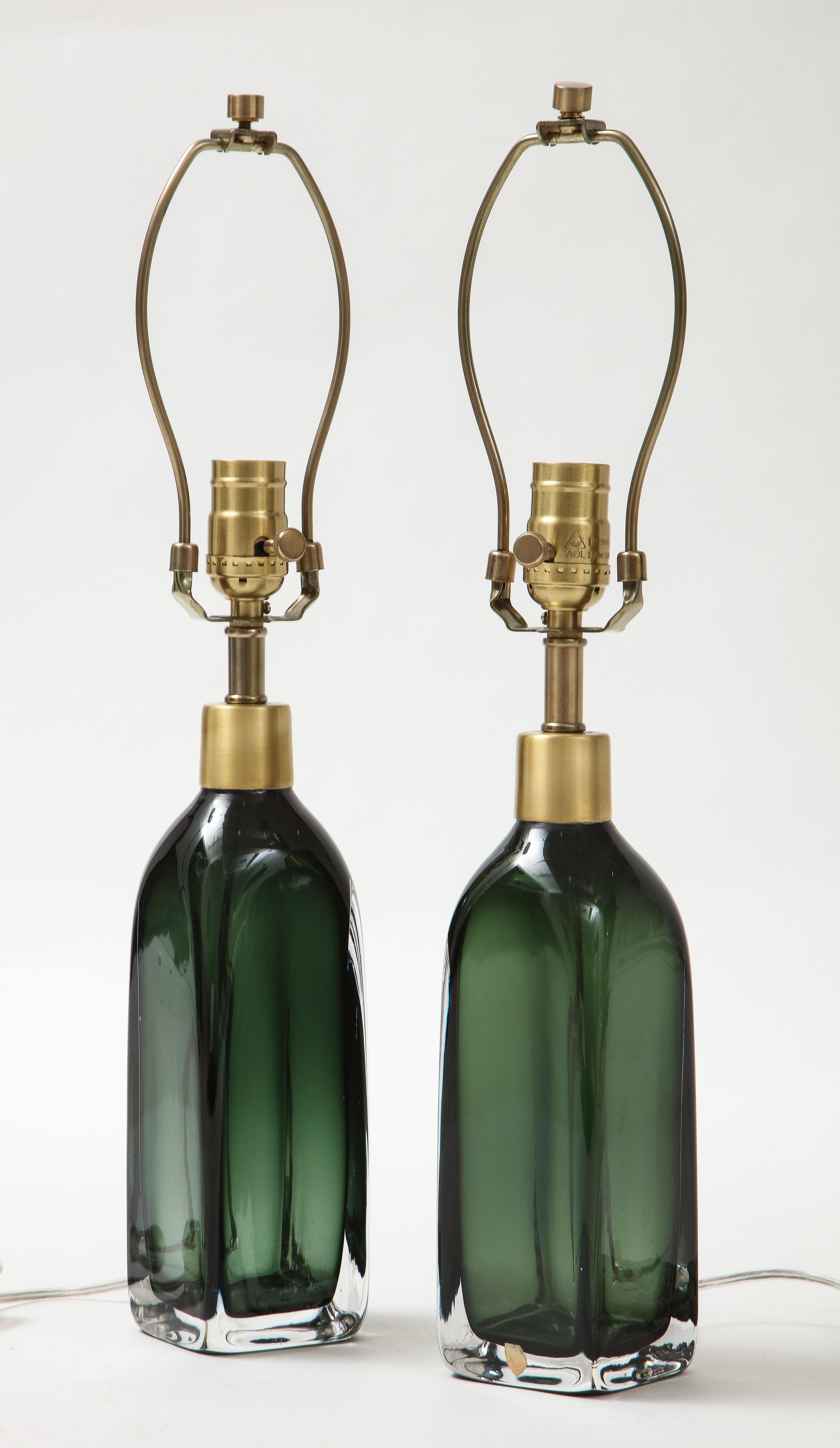 Scandinavian Modern Orrefors Forest Green Bottle Form Lamps For Sale