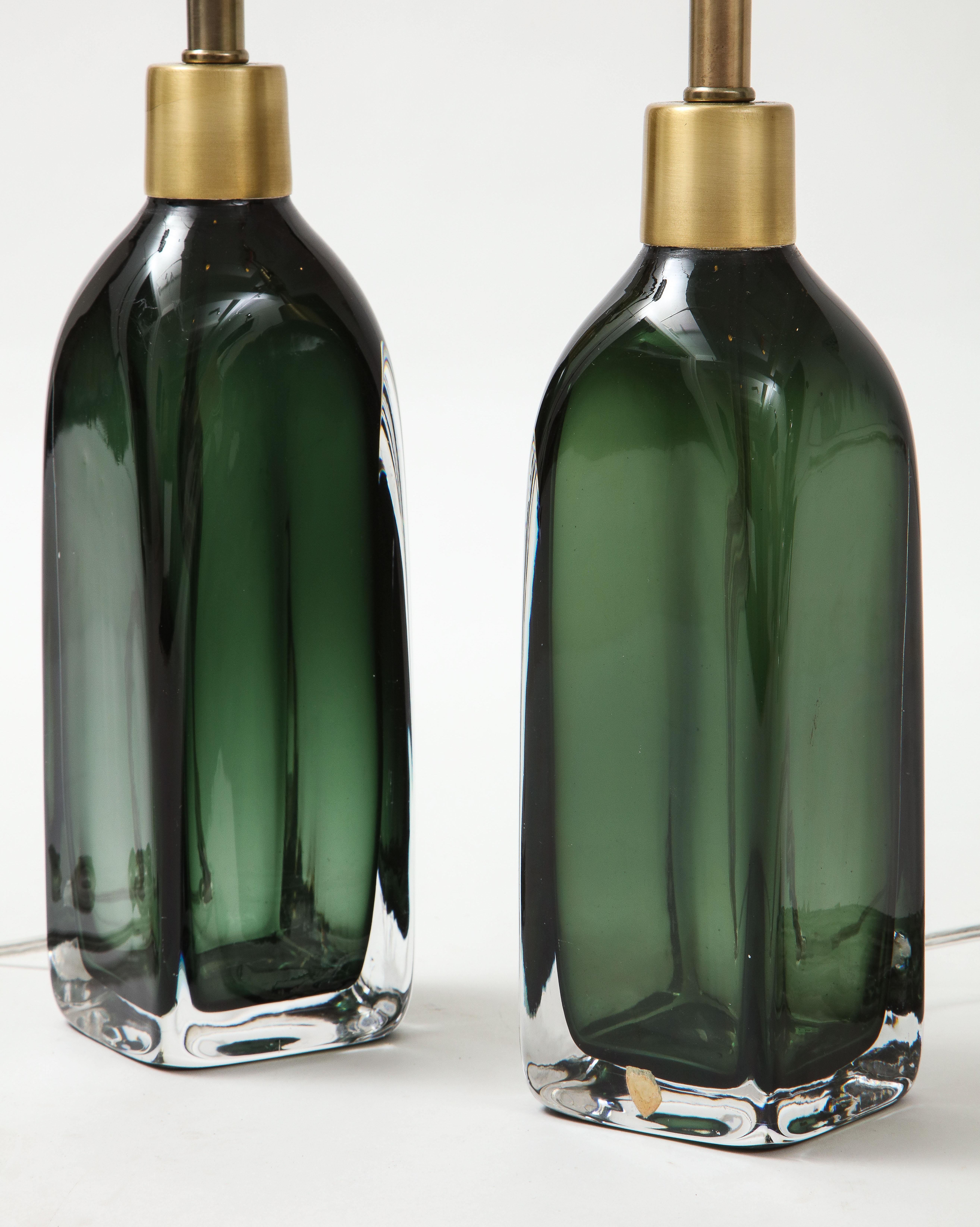 Orrefors Forest Green Bottle Form Lamps In Good Condition For Sale In New York, NY