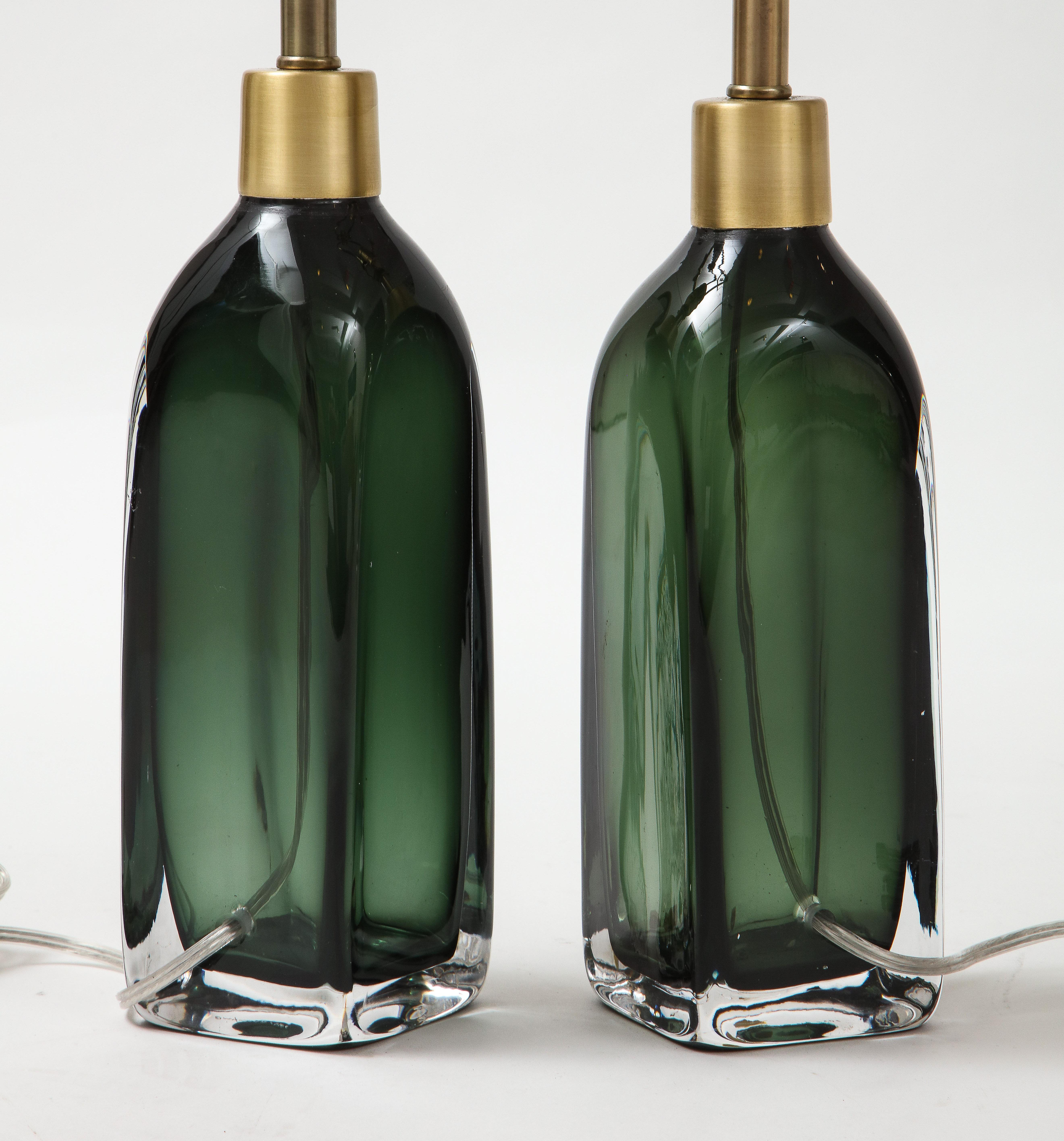 20th Century Orrefors Forest Green Bottle Form Lamps For Sale