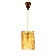 Orrefors Gefion Amber Crystal & Brass Pendant by Fagerlund, Lyfa/Orrefors, 1960s