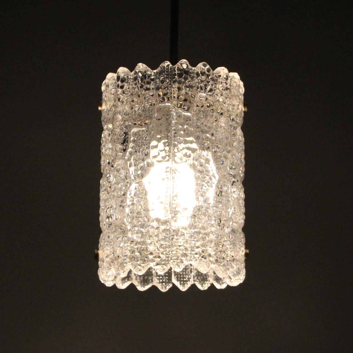 Danish Orrefors Gefion Crystal and Brass Pendant by Fagerlund for Lyfa/Orrefors, 1960s For Sale