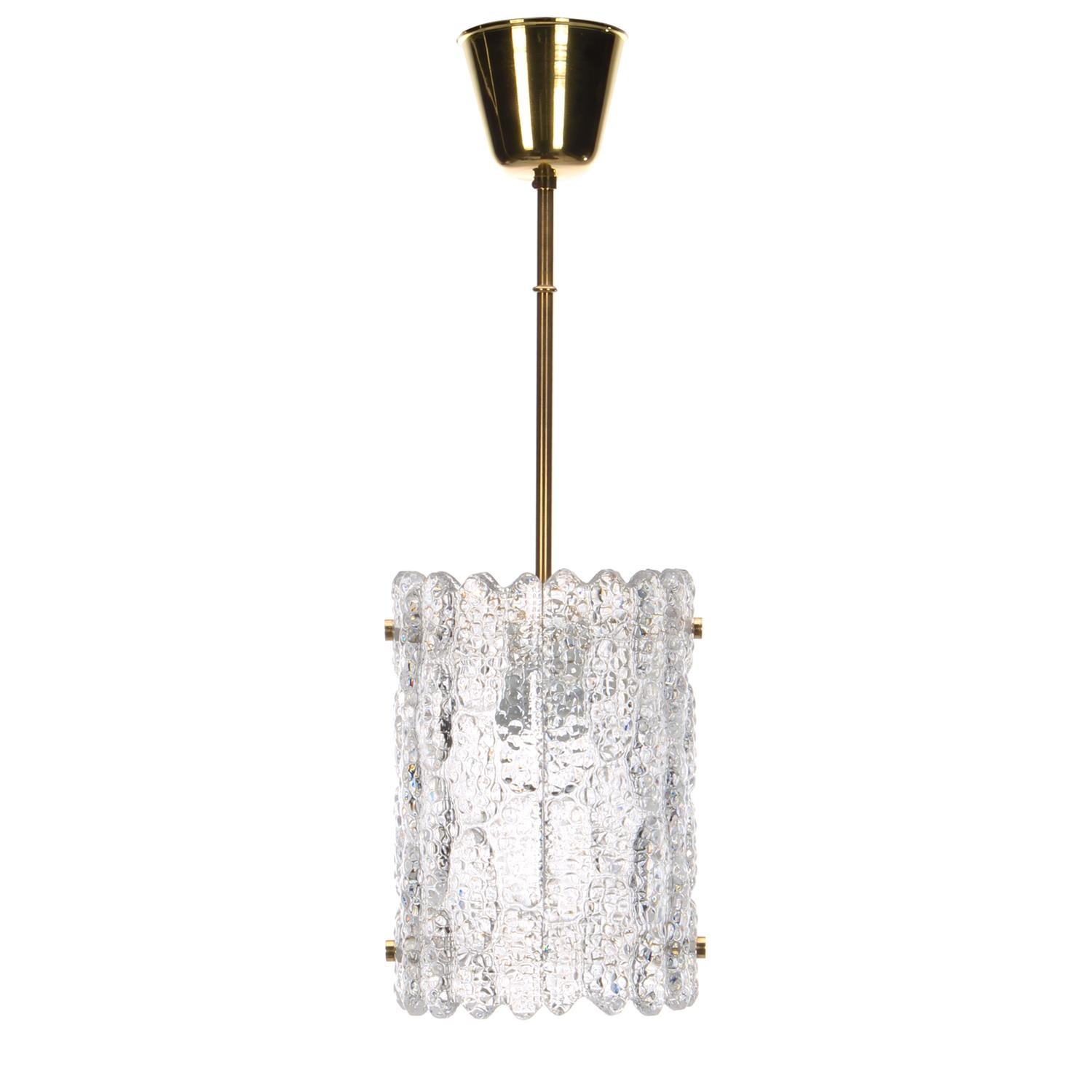 Orrefors Gefion Crystal and Brass Pendant by Fagerlund for Lyfa/Orrefors, 1960s For Sale