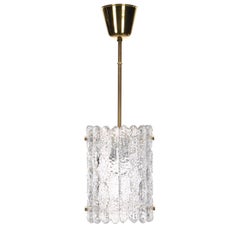 Orrefors Gefion Crystal and Brass Pendant by Fagerlund for Lyfa/Orrefors, 1960s