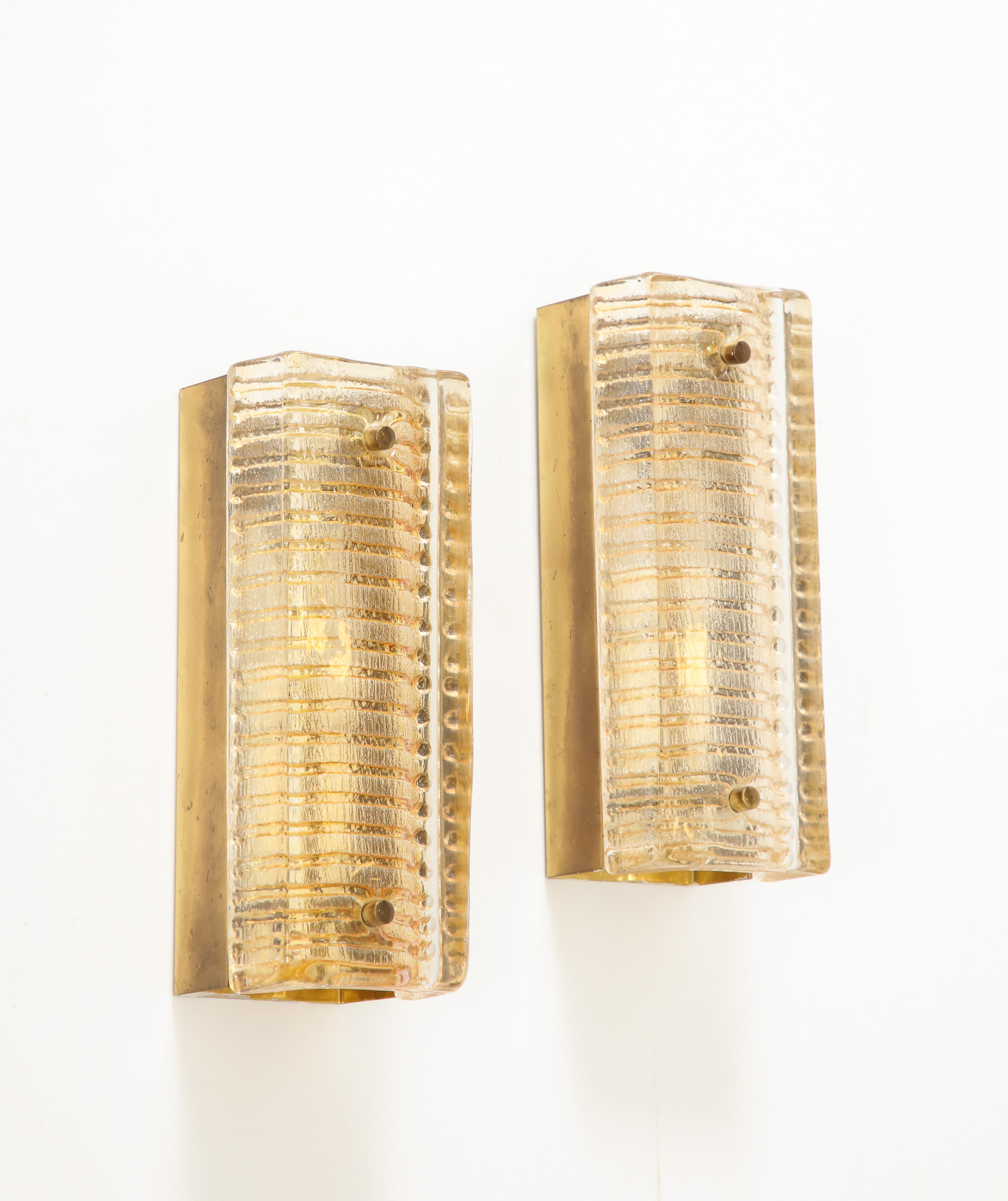 Orrefors Glass Block Sconces In Good Condition For Sale In New York, NY