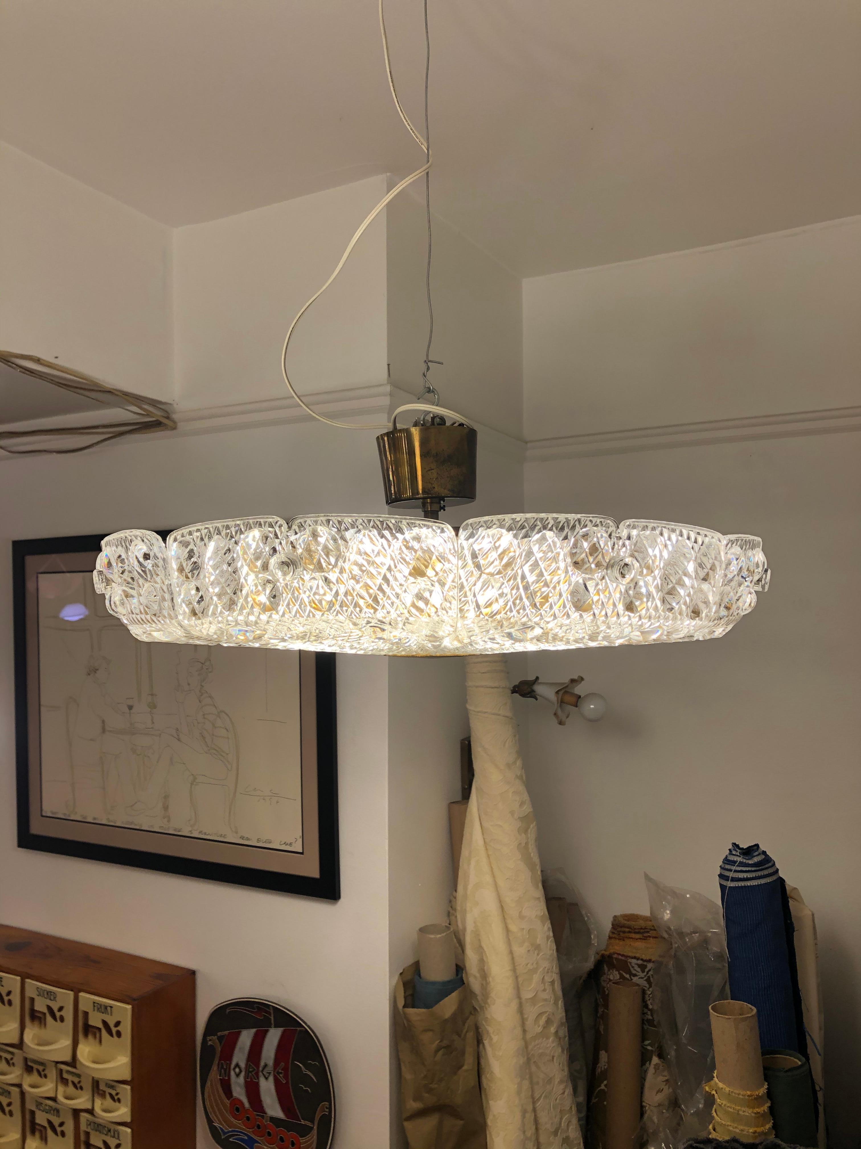Pressed Orrefors Glass Ceiling Fixture, Sweden, 1950 For Sale