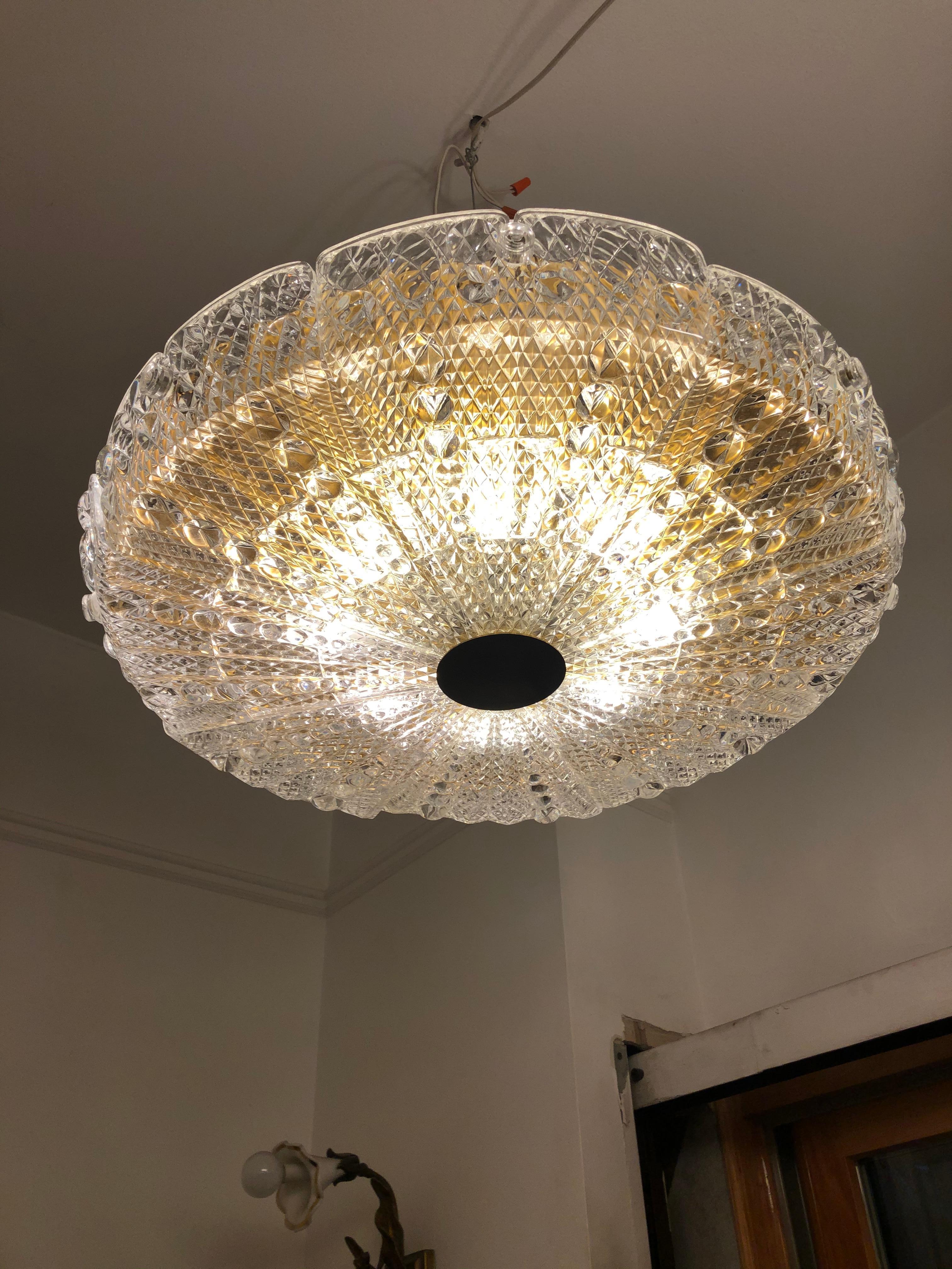 Orrefors Glass Ceiling Fixture, Sweden, 1950 In Good Condition For Sale In New York, NY