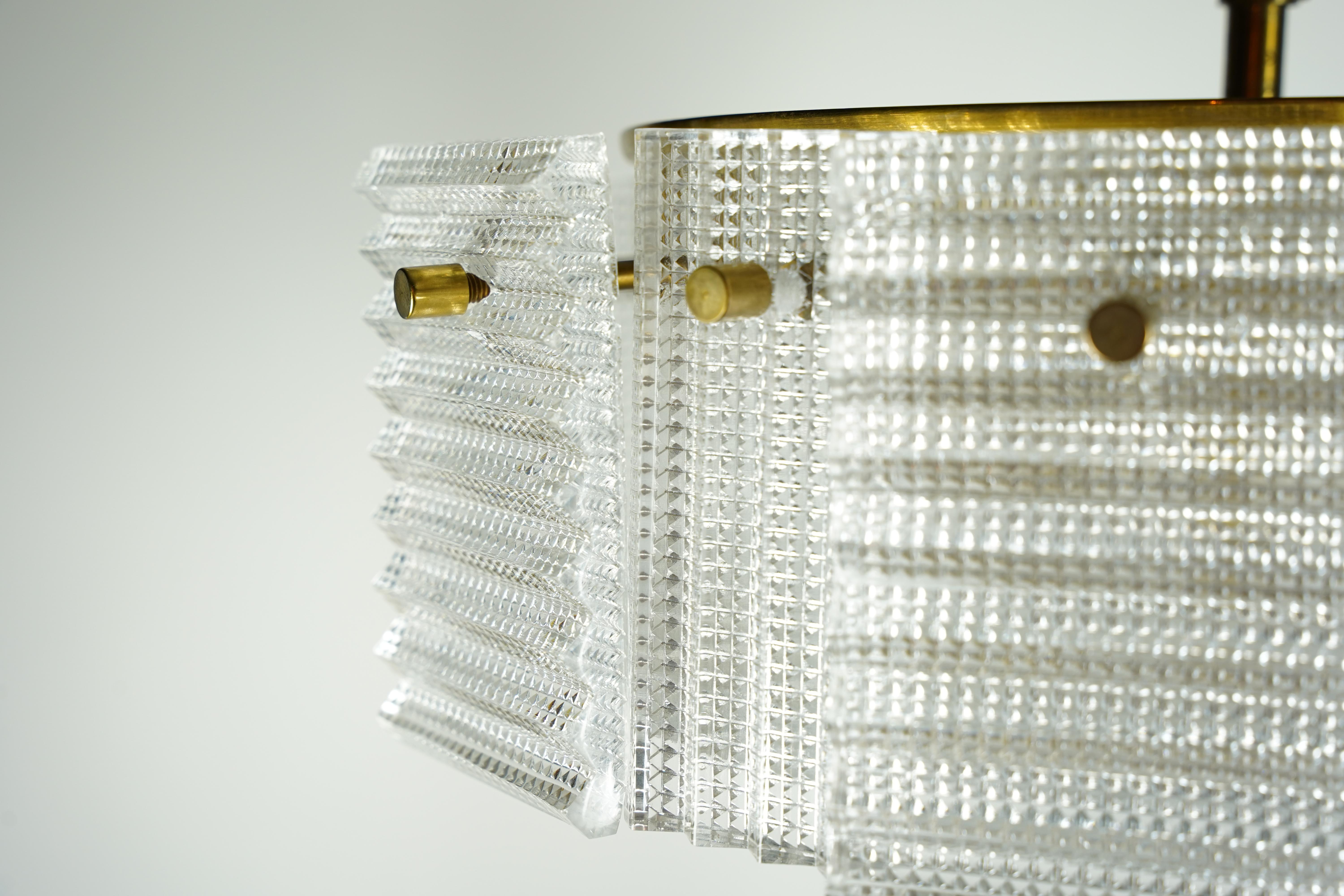 Moderne Suspension en verre Orrefors de Carl Fagerlund et laiton, Suède, 1960 en vente