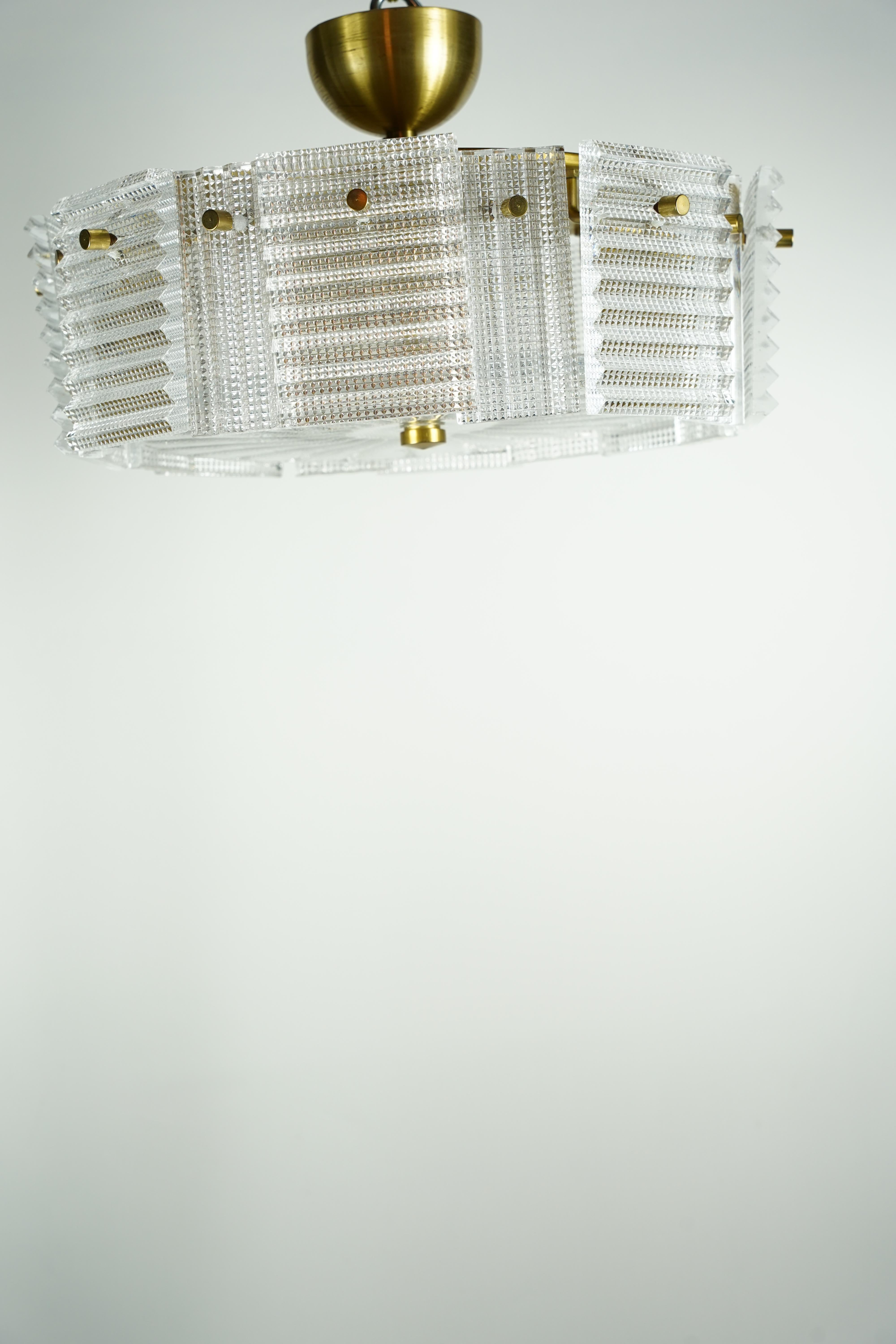 Moulage Suspension en verre Orrefors de Carl Fagerlund et laiton, Suède, 1960 en vente