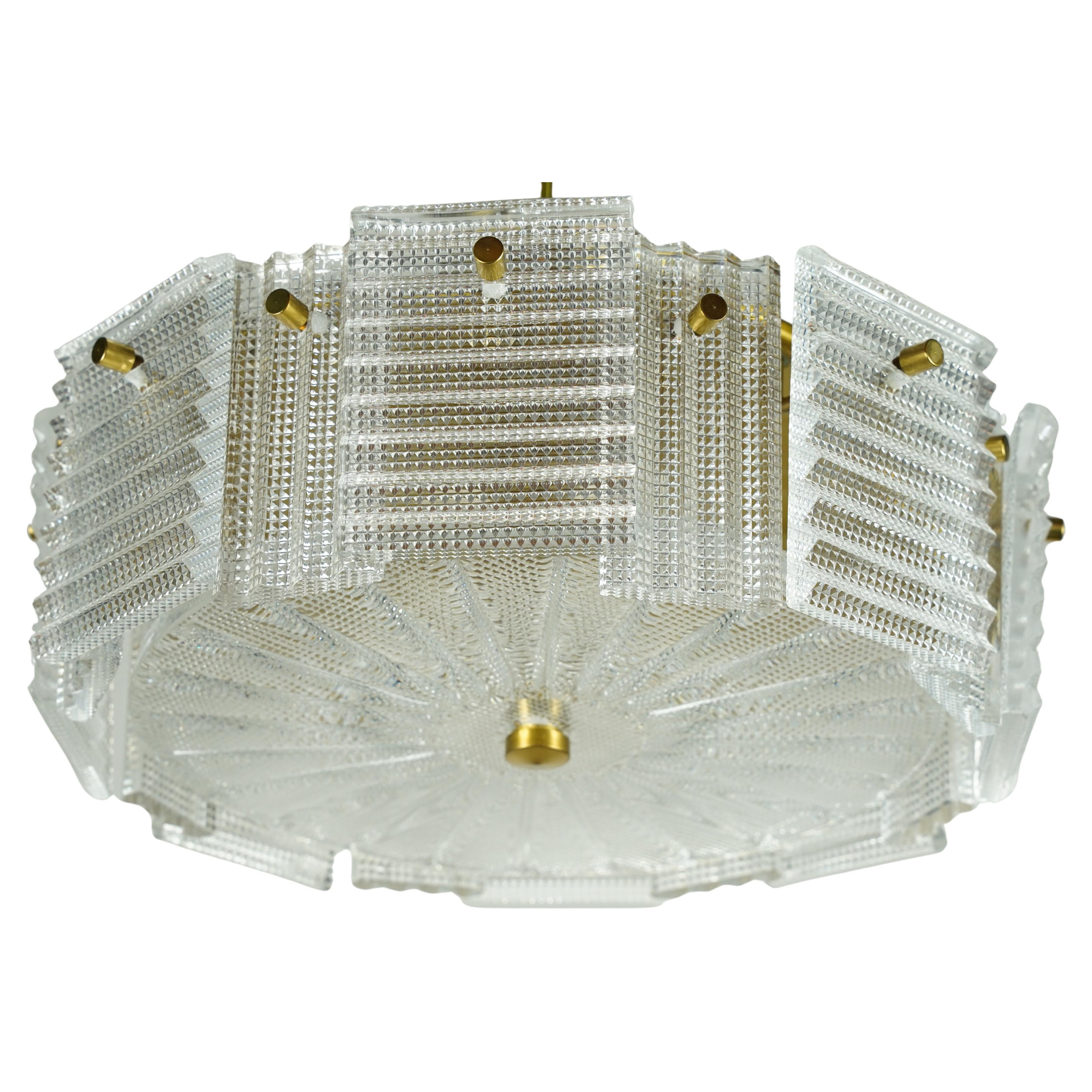Orrefors glass pendant by Carl Fagerlund glass and Brass, Sweden, 1960