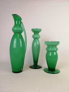 Orrefors Green Glass Set of 3 Pieces, Sweden