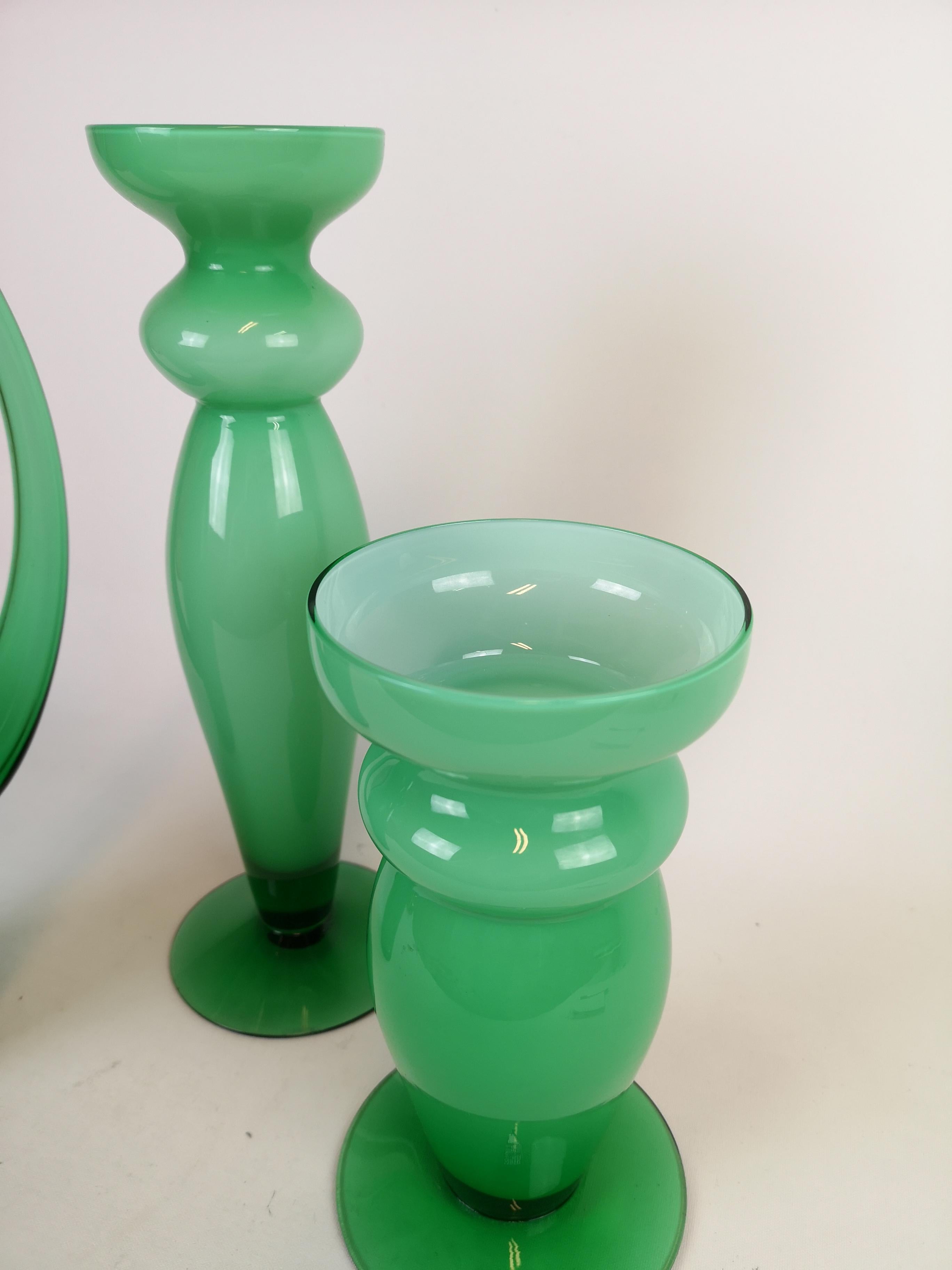 Scandinavian Modern Orrefors Green Glass Set of 3 Pieces, Sweden For Sale