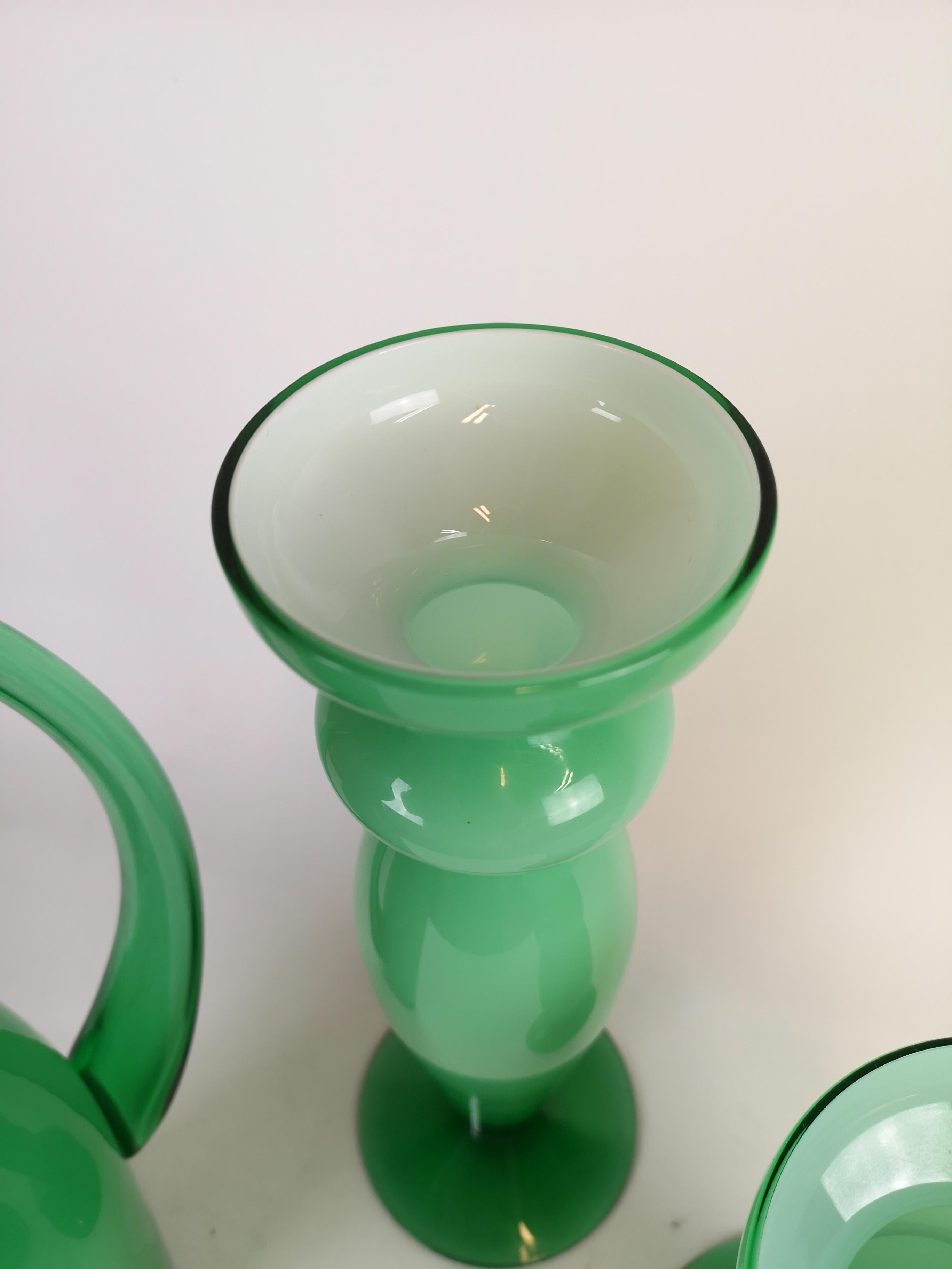 Swedish Orrefors Green Glass Set of 3 Pieces, Sweden For Sale