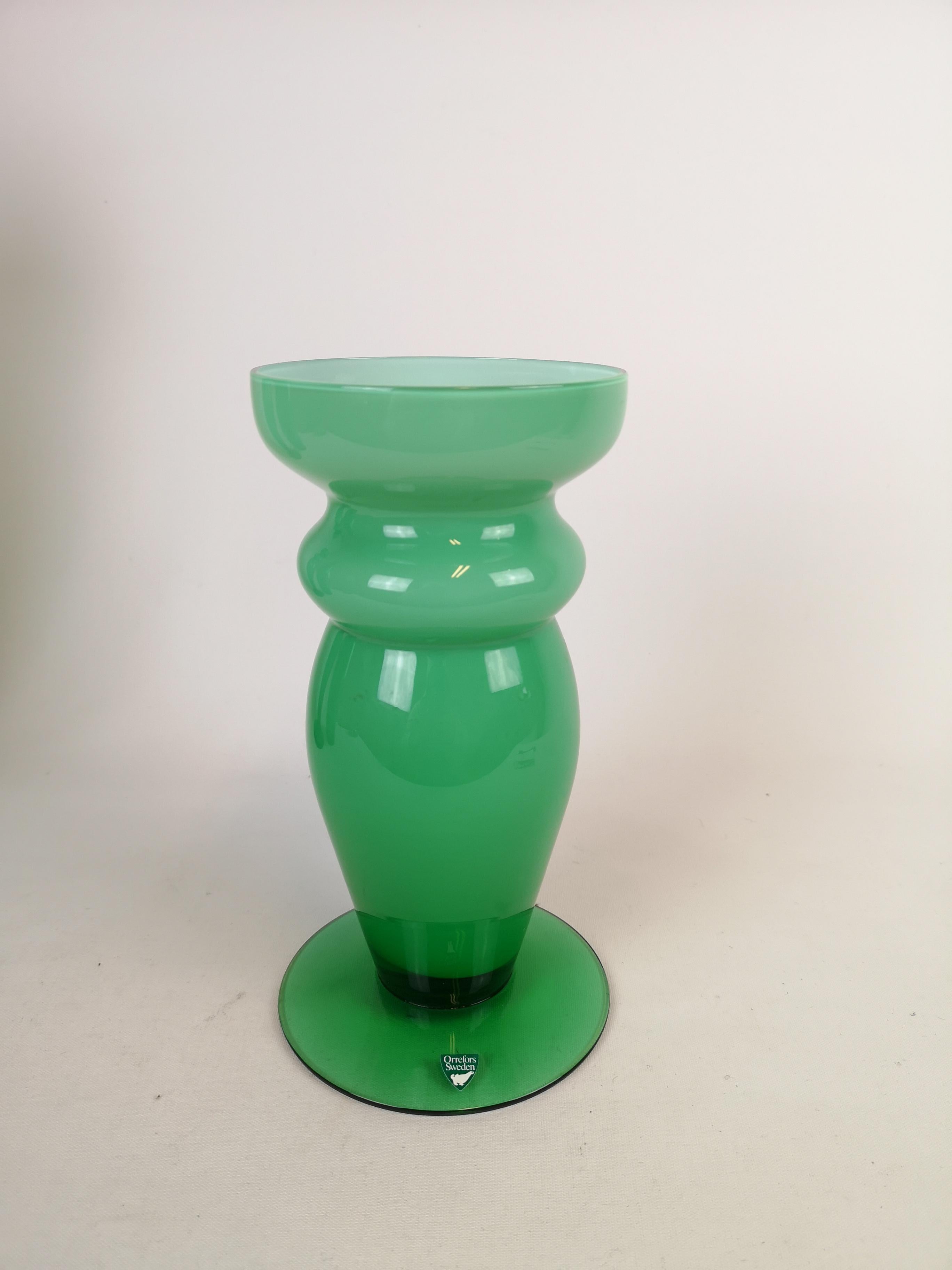 Late 20th Century Orrefors Green Glass Set of 3 Pieces, Sweden For Sale