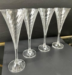 Orrefors Helena Crystal Champagne Flutes Glasses Optic Swirl, Set of 4