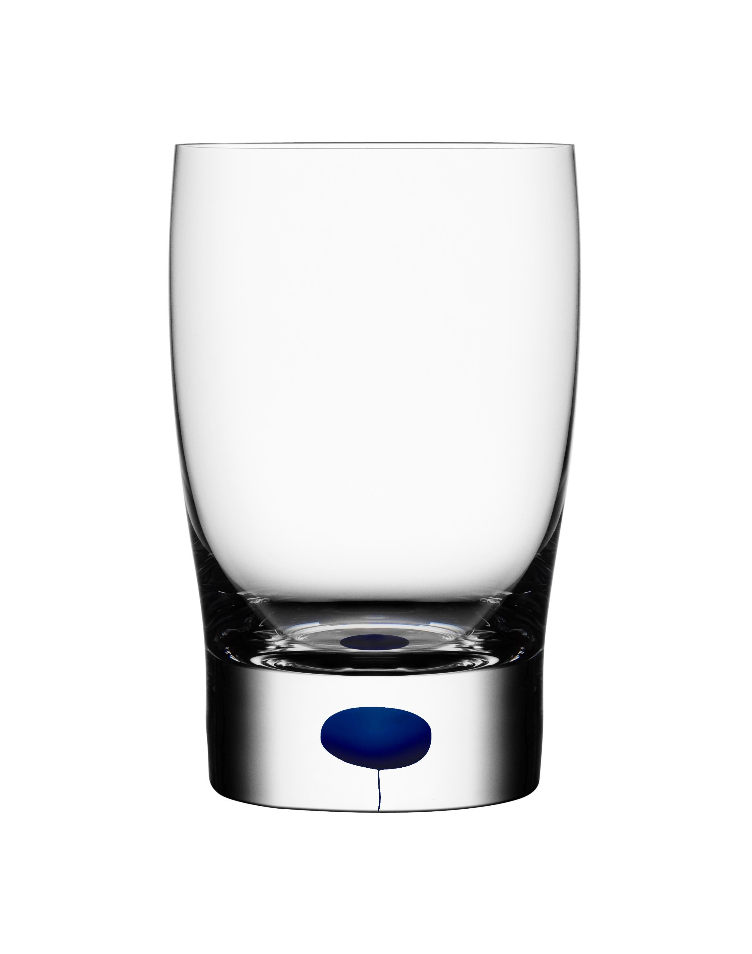 Intermezzo Tumbler/Juice from Orrefors was designed in 1984. The glass, which holds 9 oz, is intended as a smaller highball glass for juice and other non-alcoholic beverages. Intermezzo Tumbler/Juice is mouth-blown in Sweden by expert glassblowers