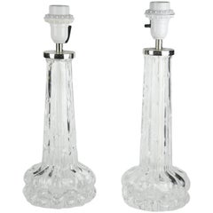 Orrefors Lamps Clear Crystal with Organically Shaped Pattern, Sweden, 1970